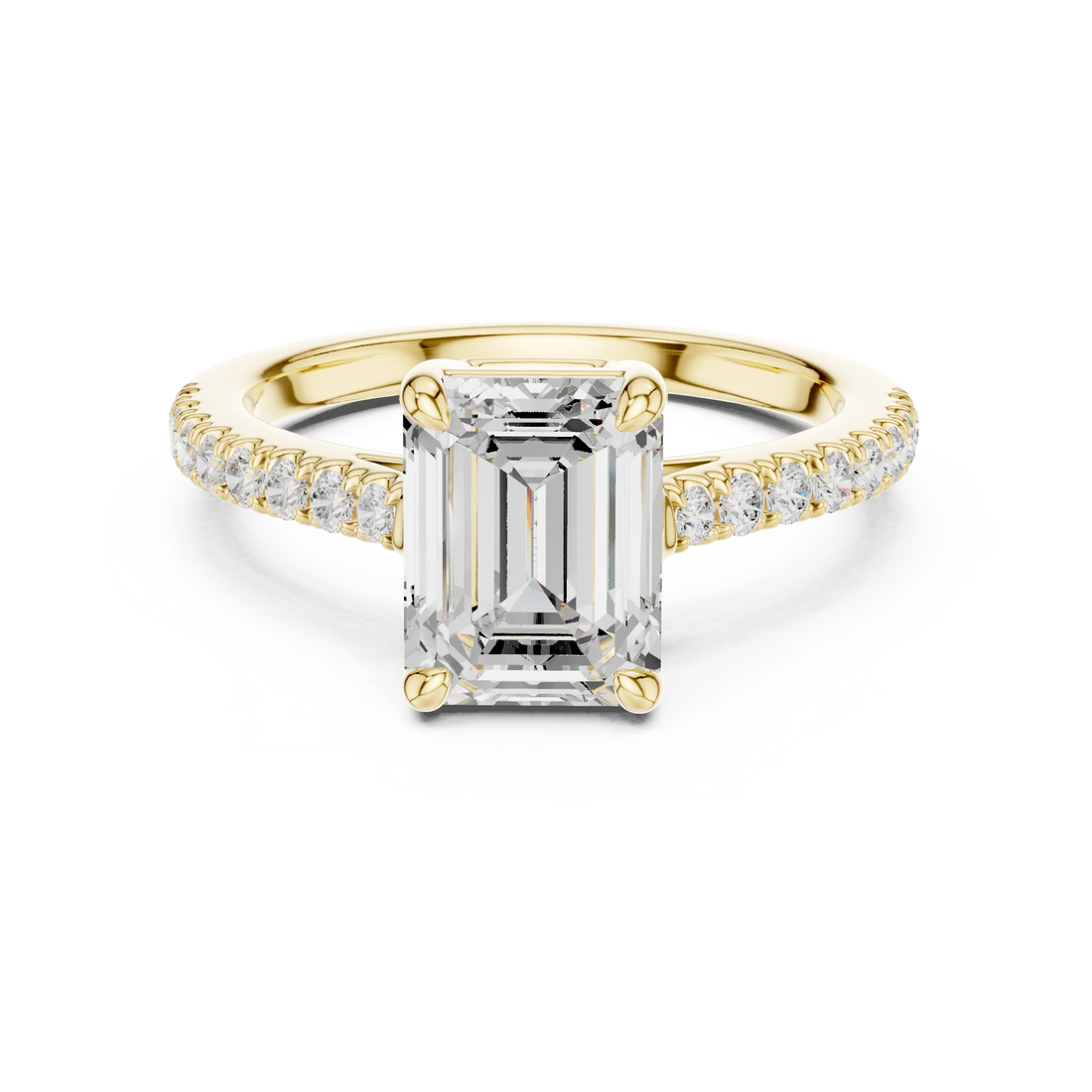 Emerald Cut Diamond Pave Band Engagement Ring