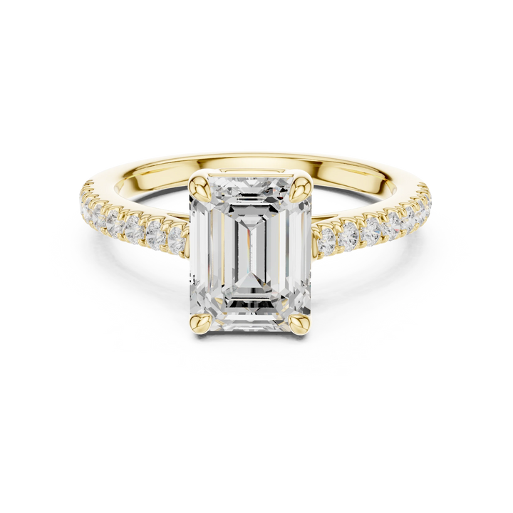 Emerald Cut Diamond Pave Band Engagement Ring