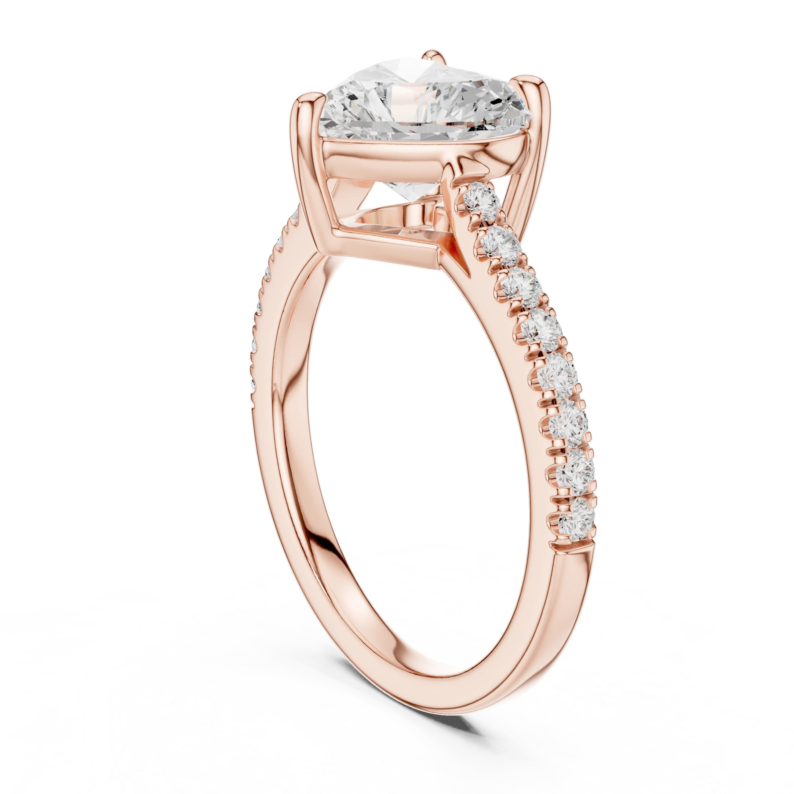 Heart Cut Diamond Pave Band Engagement Ring