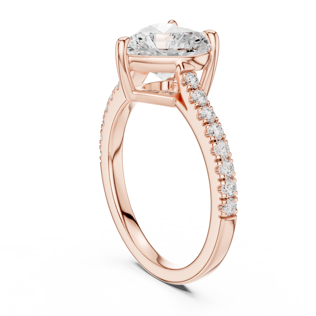 Heart Cut Diamond Pave Band Engagement Ring