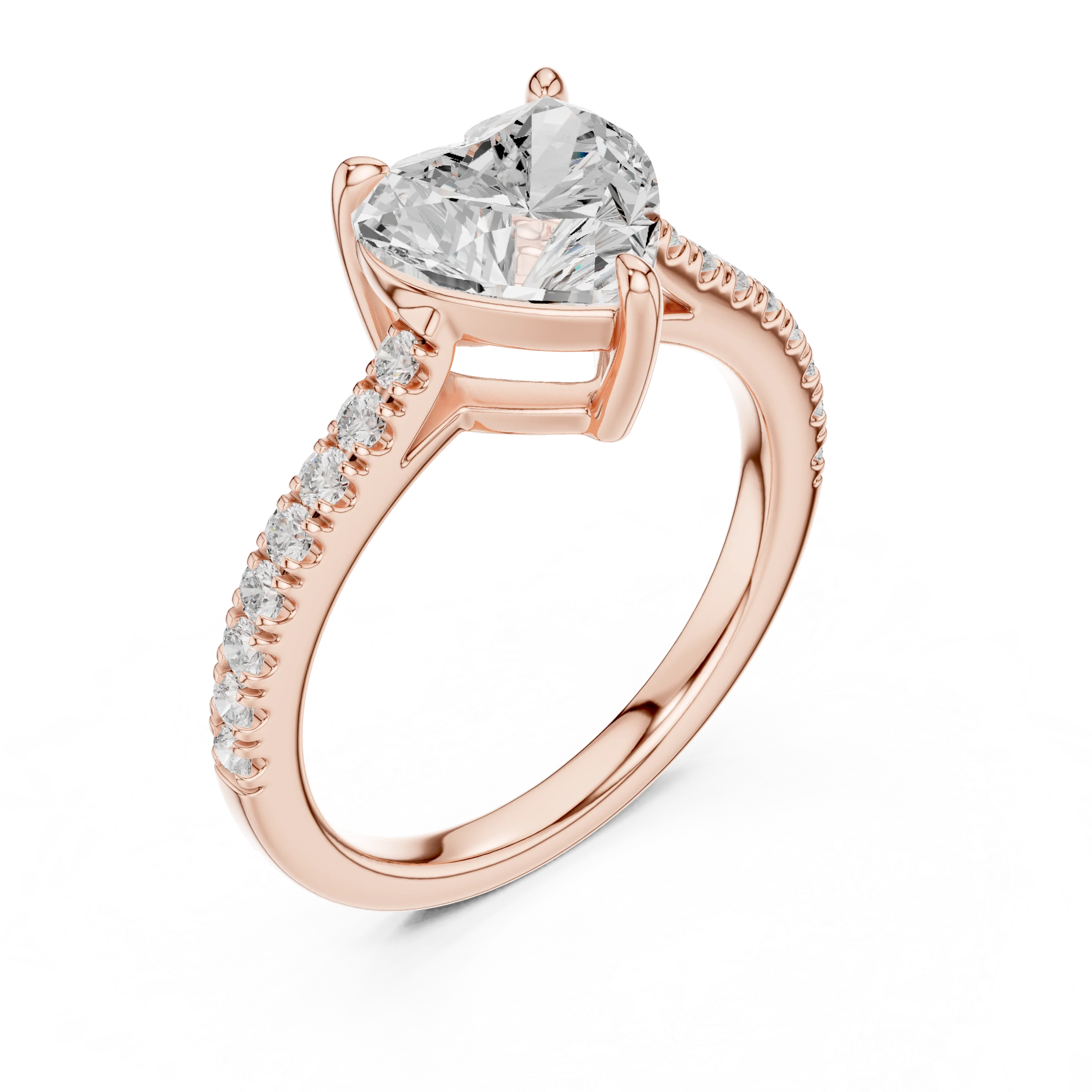 Heart Cut Diamond Pave Band Engagement Ring