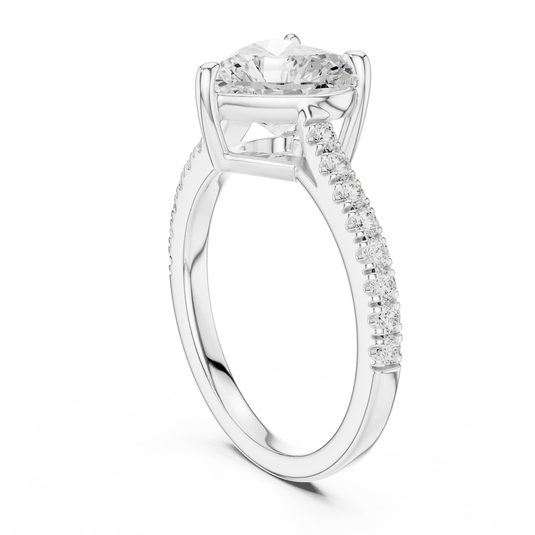 Heart Cut Diamond Pave Band Engagement Ring