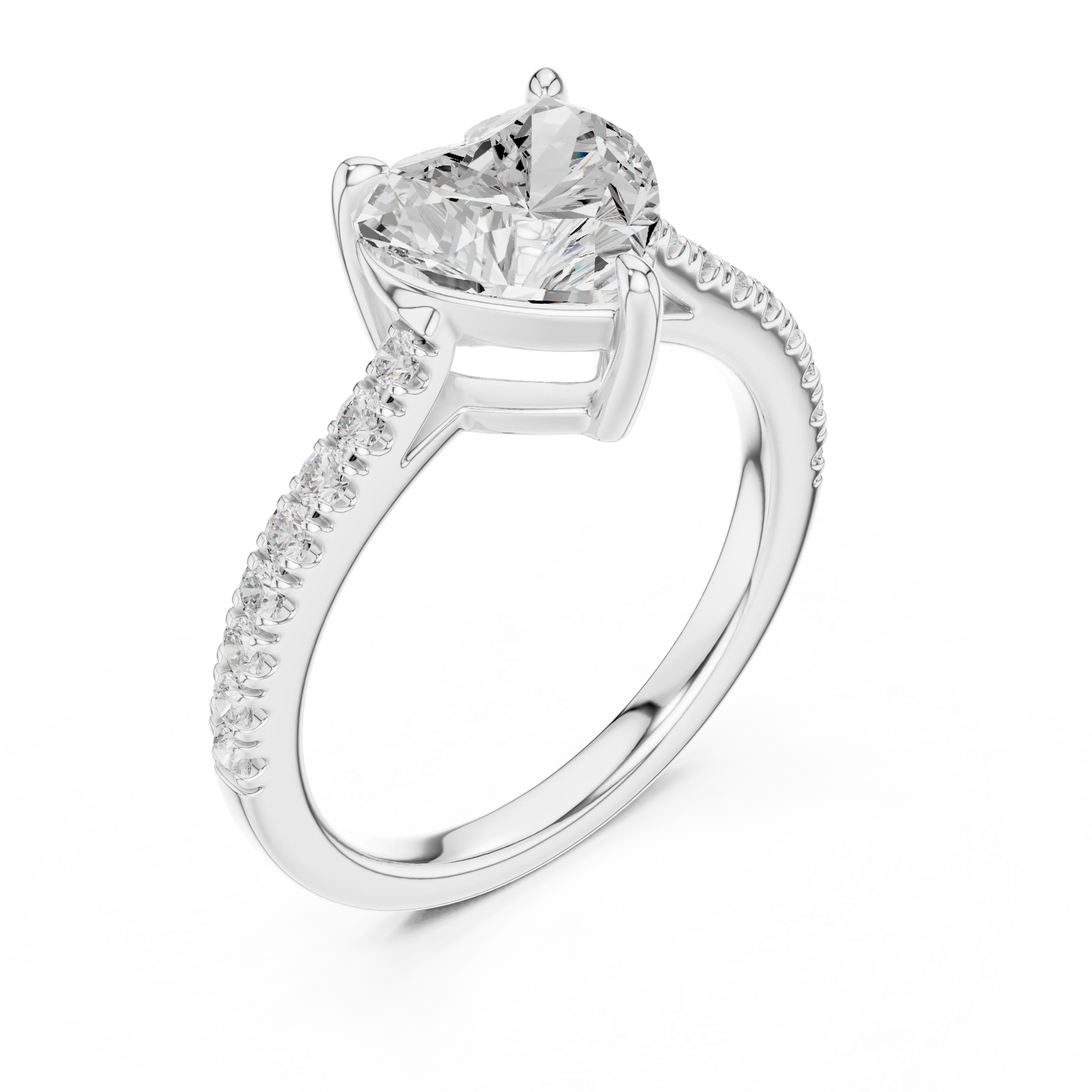 Heart Cut Diamond Pave Band Engagement Ring