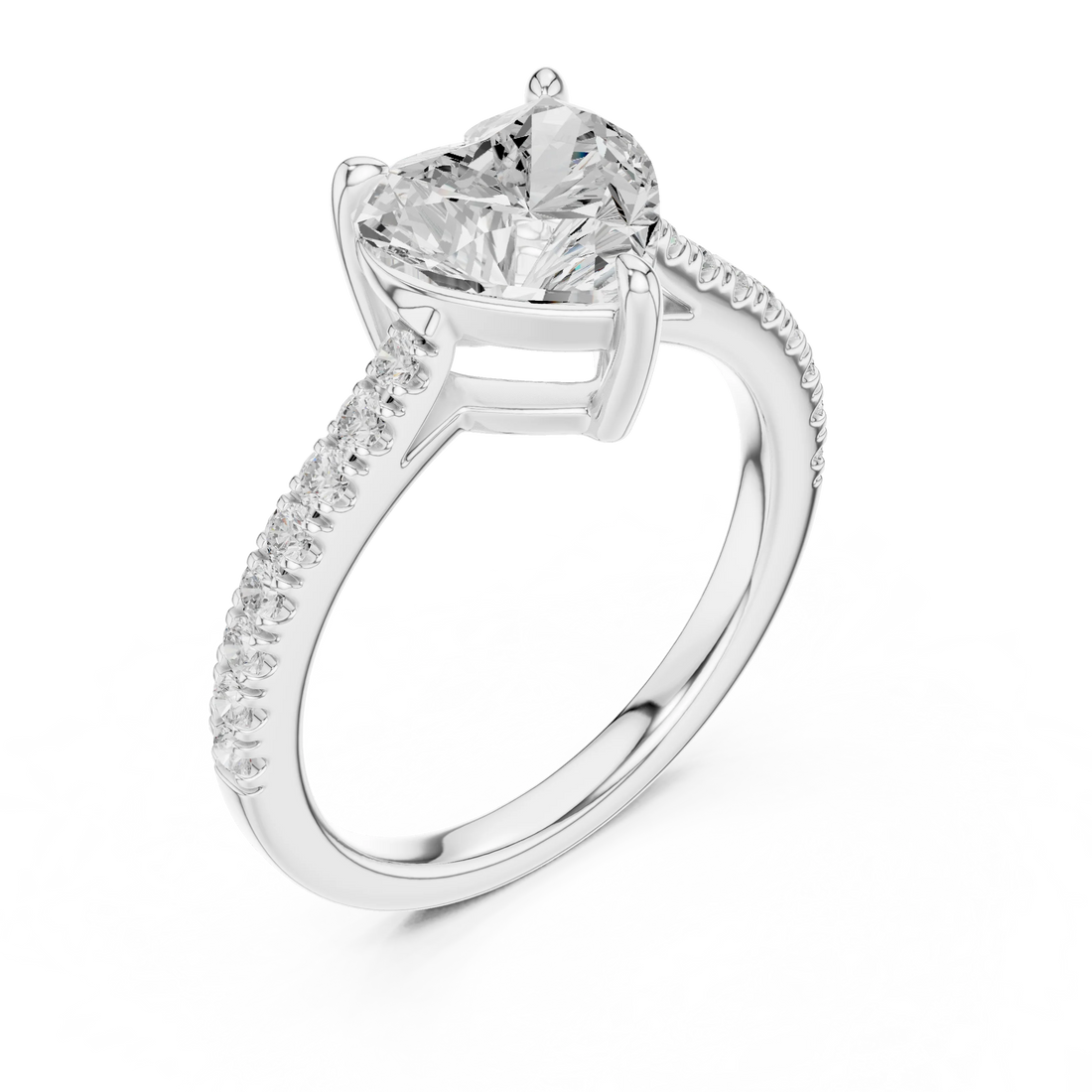 Heart Cut Diamond Pave Band Engagement Ring