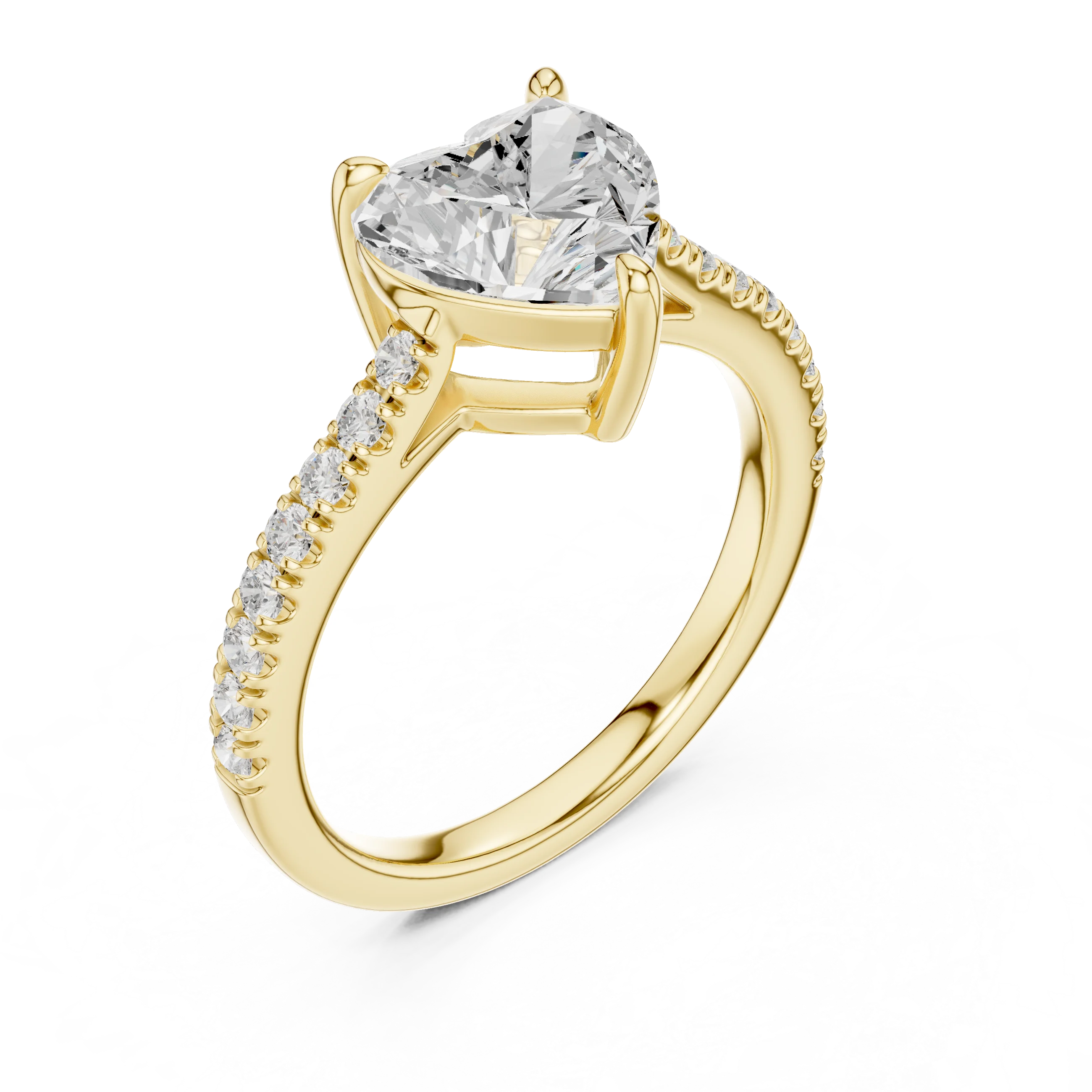 Heart Cut Diamond Pave Band Engagement Ring
