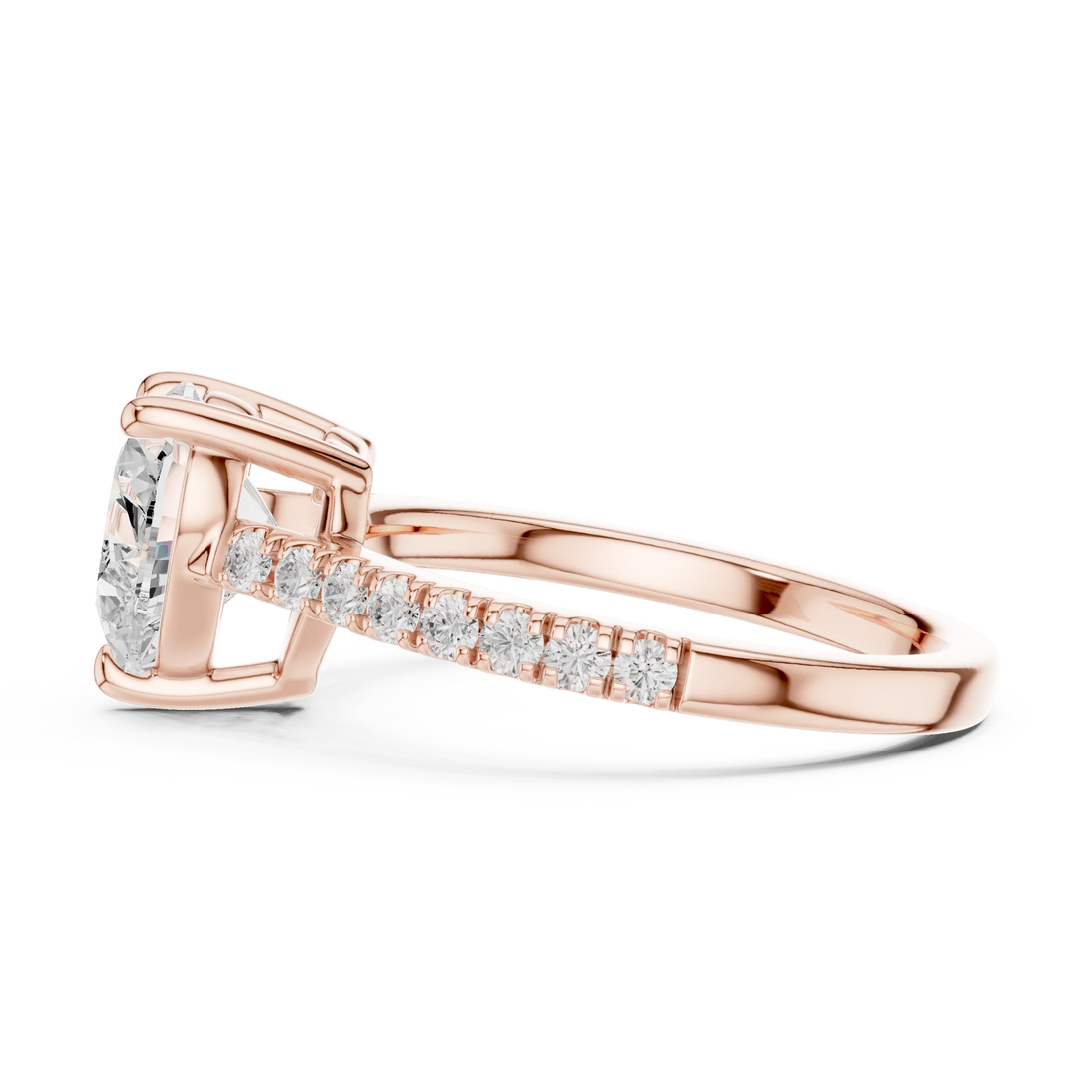 Heart Cut Diamond Pave Band Engagement Ring