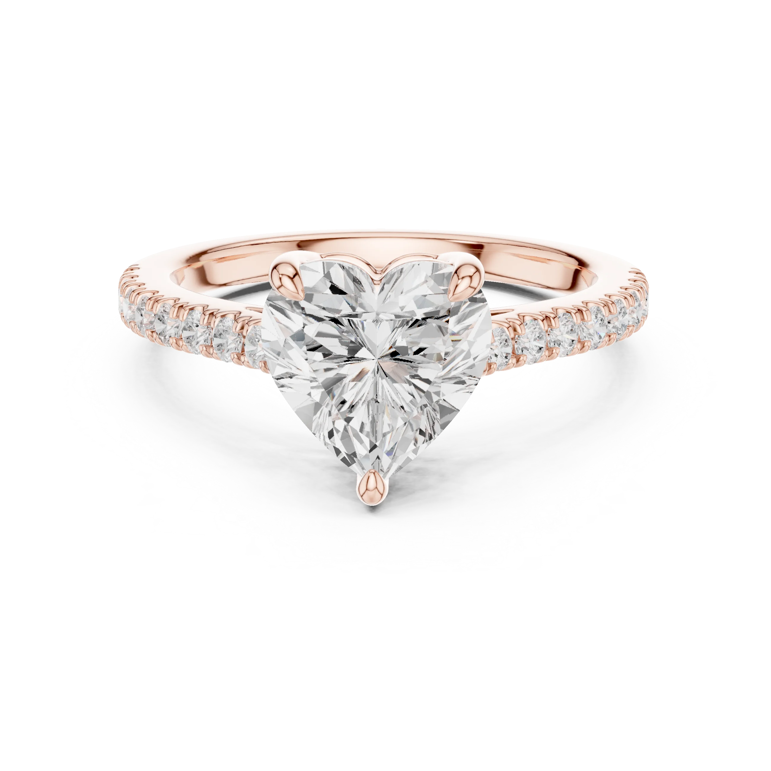 Heart Cut Diamond Pave Band Engagement Ring