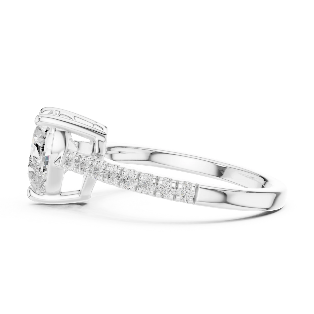 Heart Cut Diamond Pave Band Engagement Ring