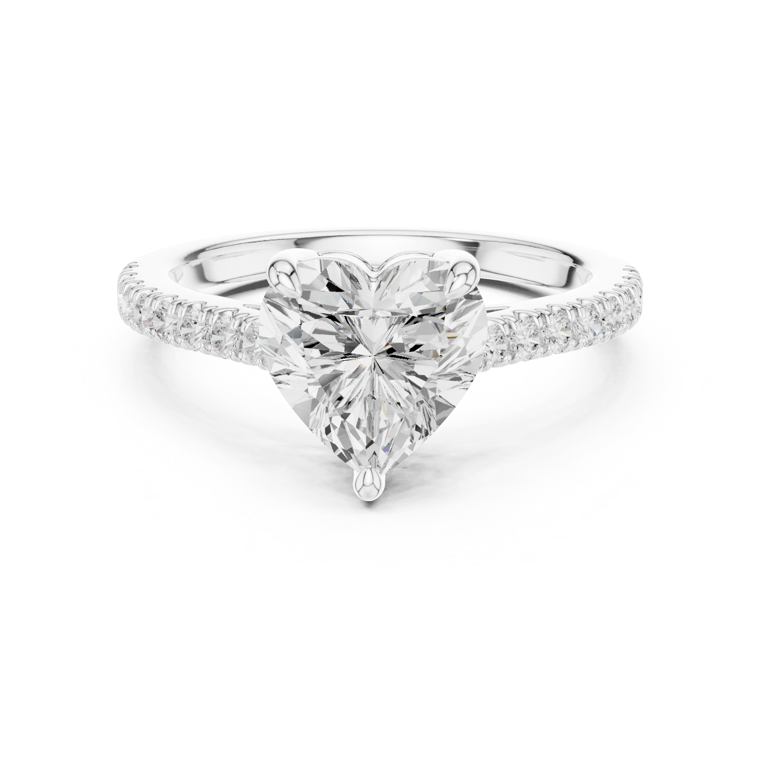 Heart Cut Diamond Pave Band Engagement Ring