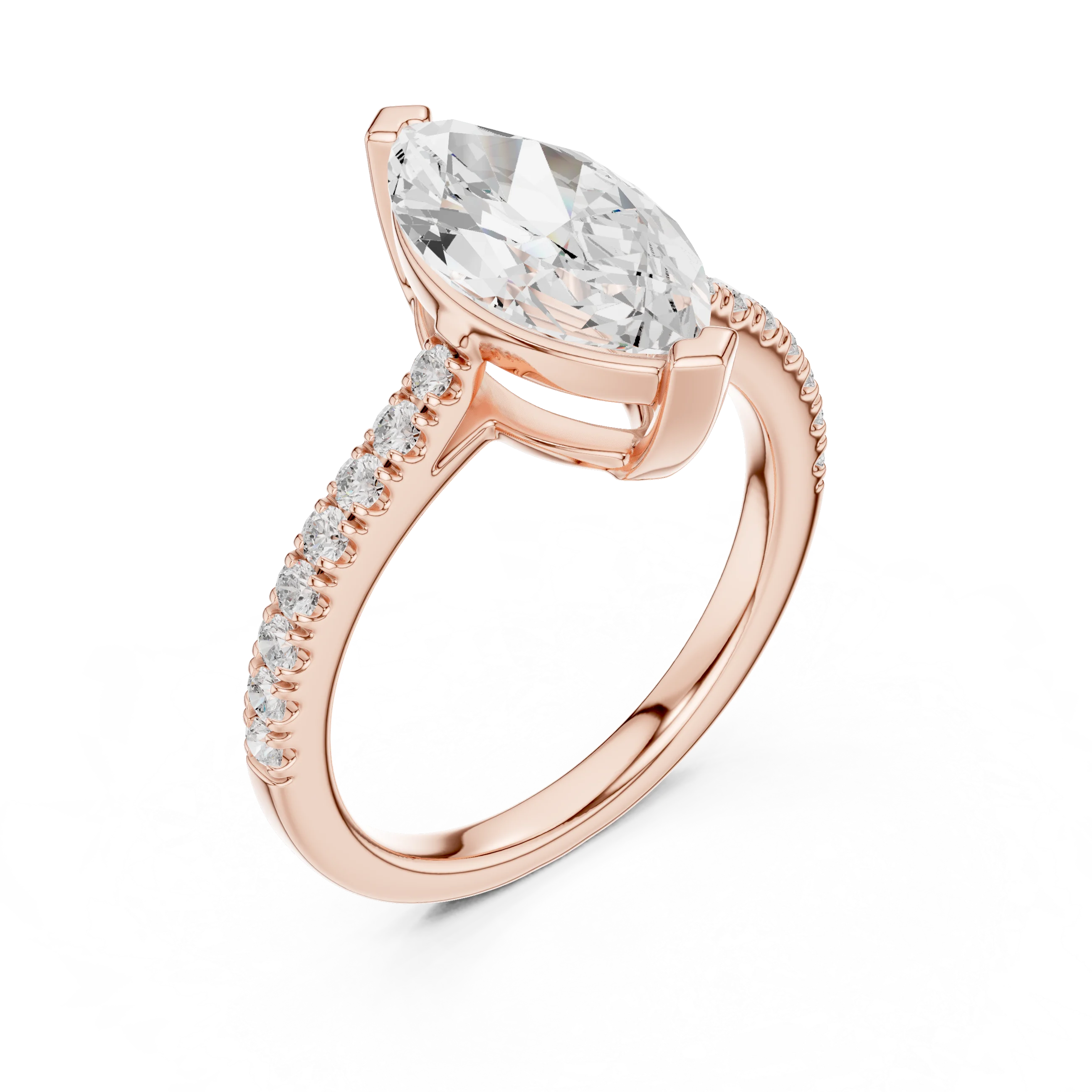 Marquise Cut Diamond Pave Band Engagement Ring