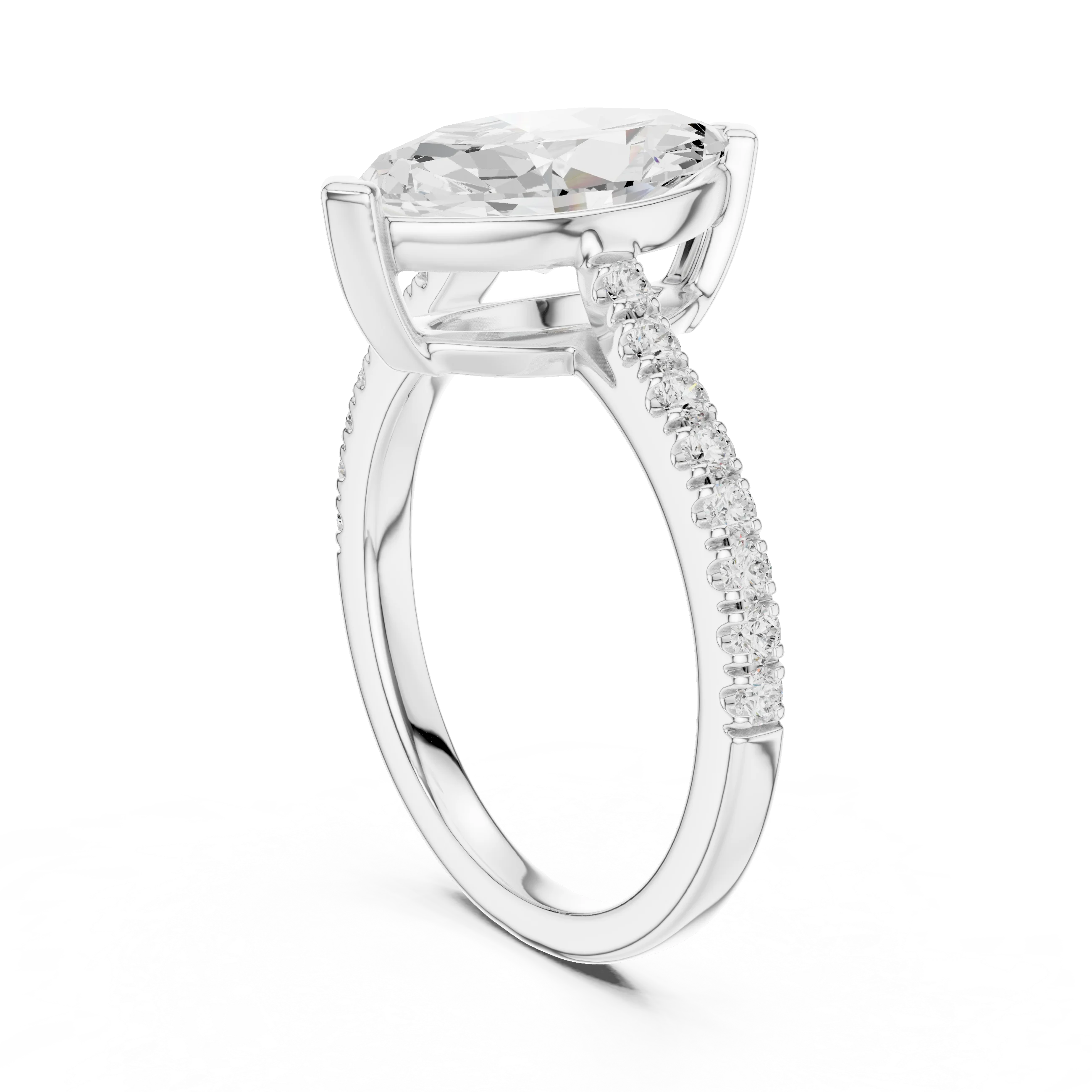 Marquise Cut Diamond Pave Band Engagement Ring