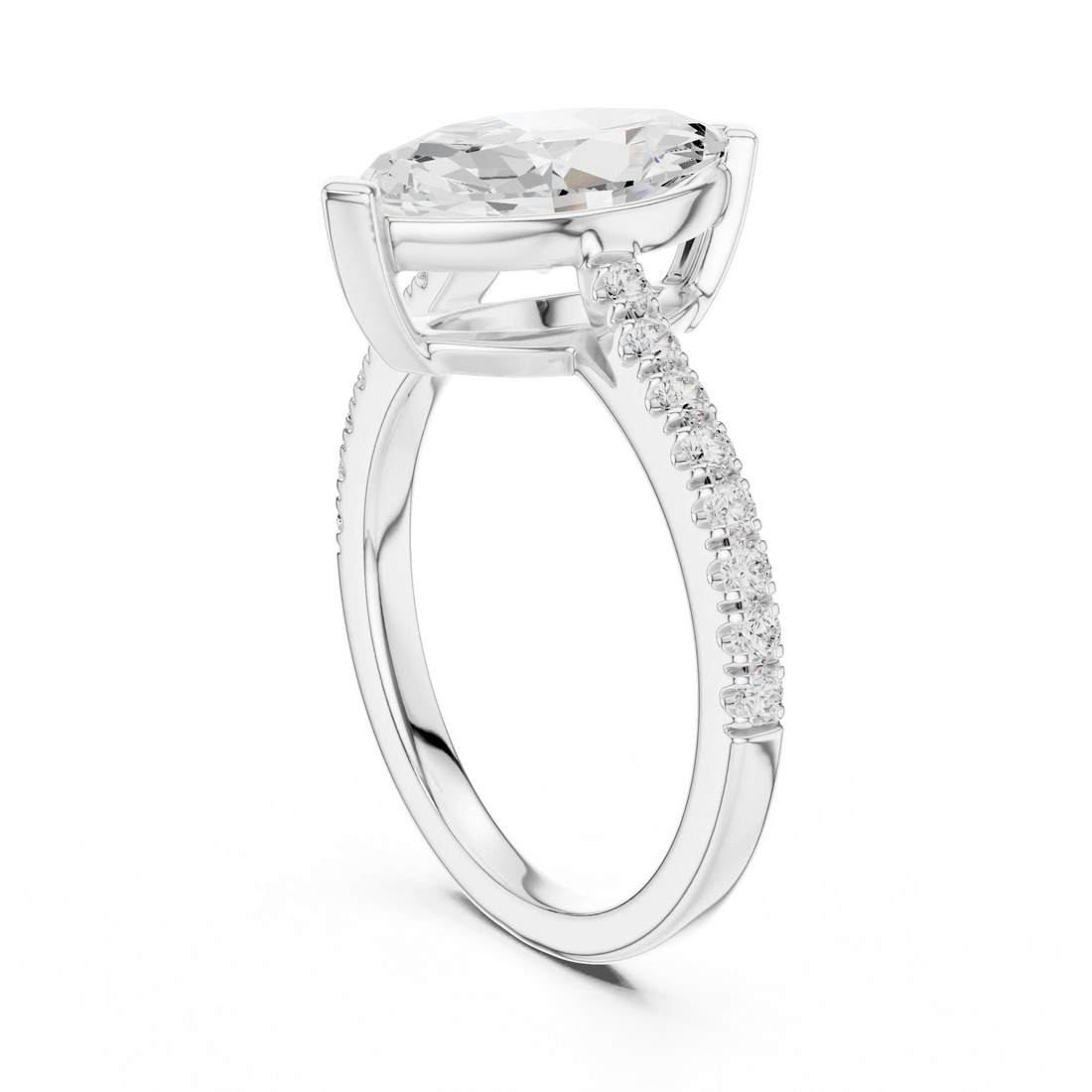 Marquise Cut Diamond Pave Band Engagement Ring
