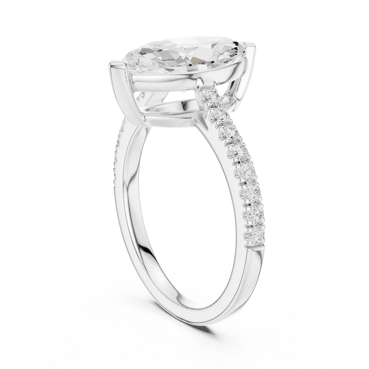 Marquise Cut Diamond Pave Band Engagement Ring