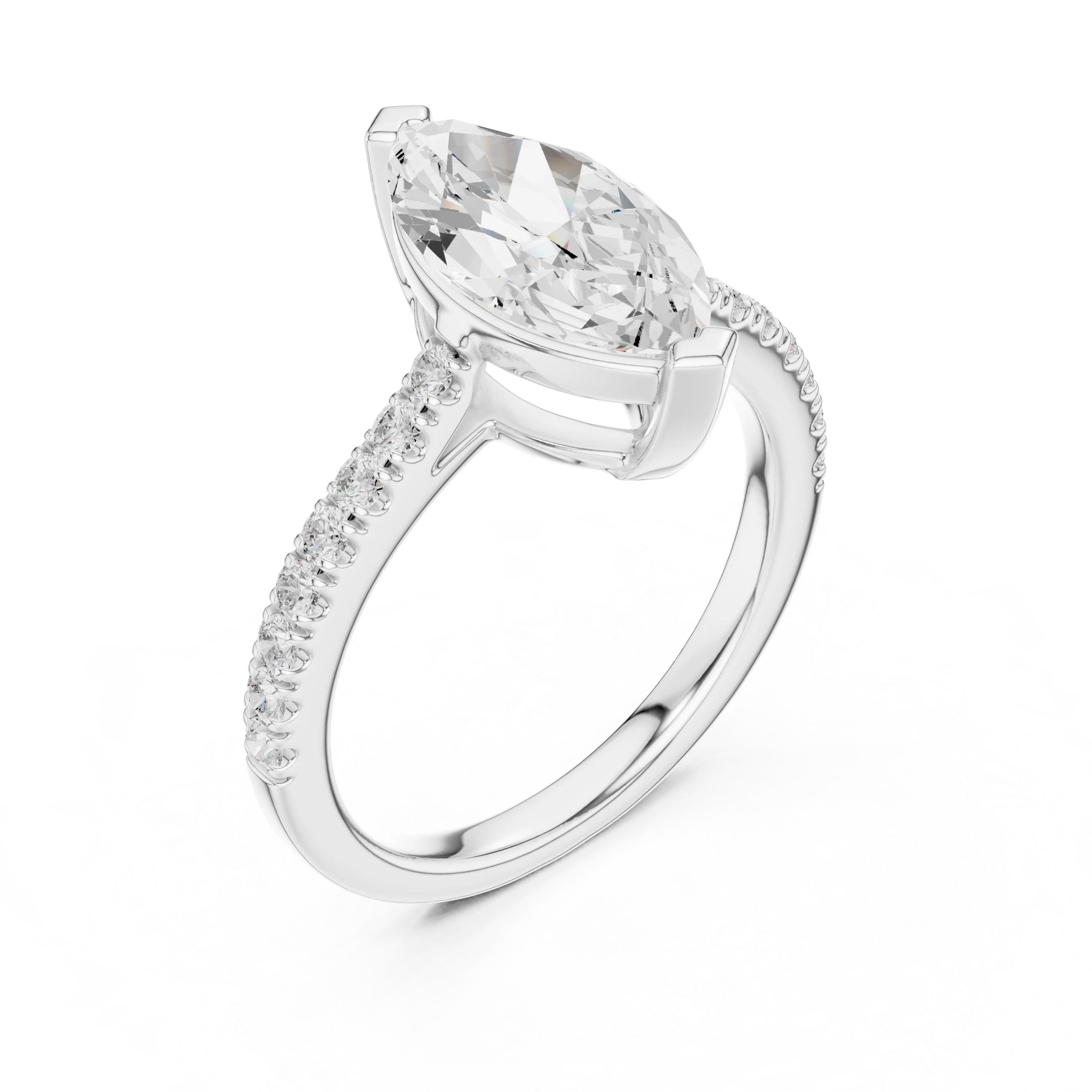 Marquise Cut Diamond Pave Band Engagement Ring