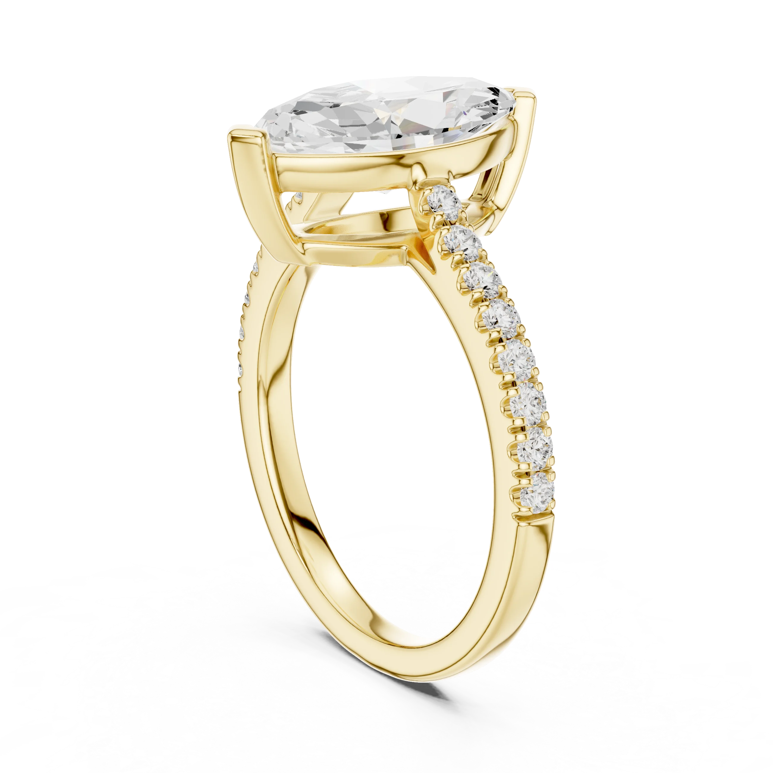 Marquise Cut Diamond Pave Band Engagement Ring
