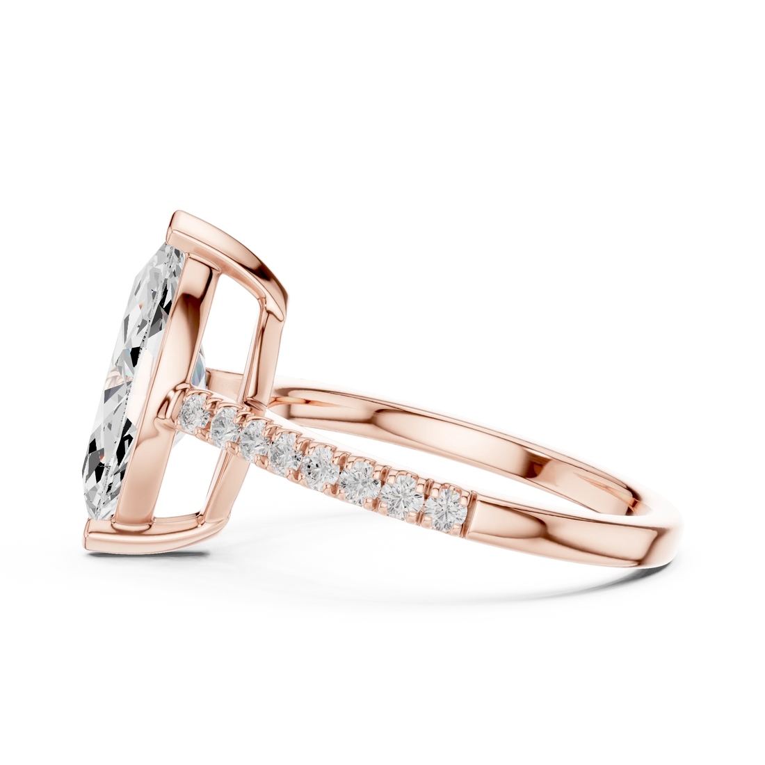 Marquise Cut Diamond Pave Band Engagement Ring