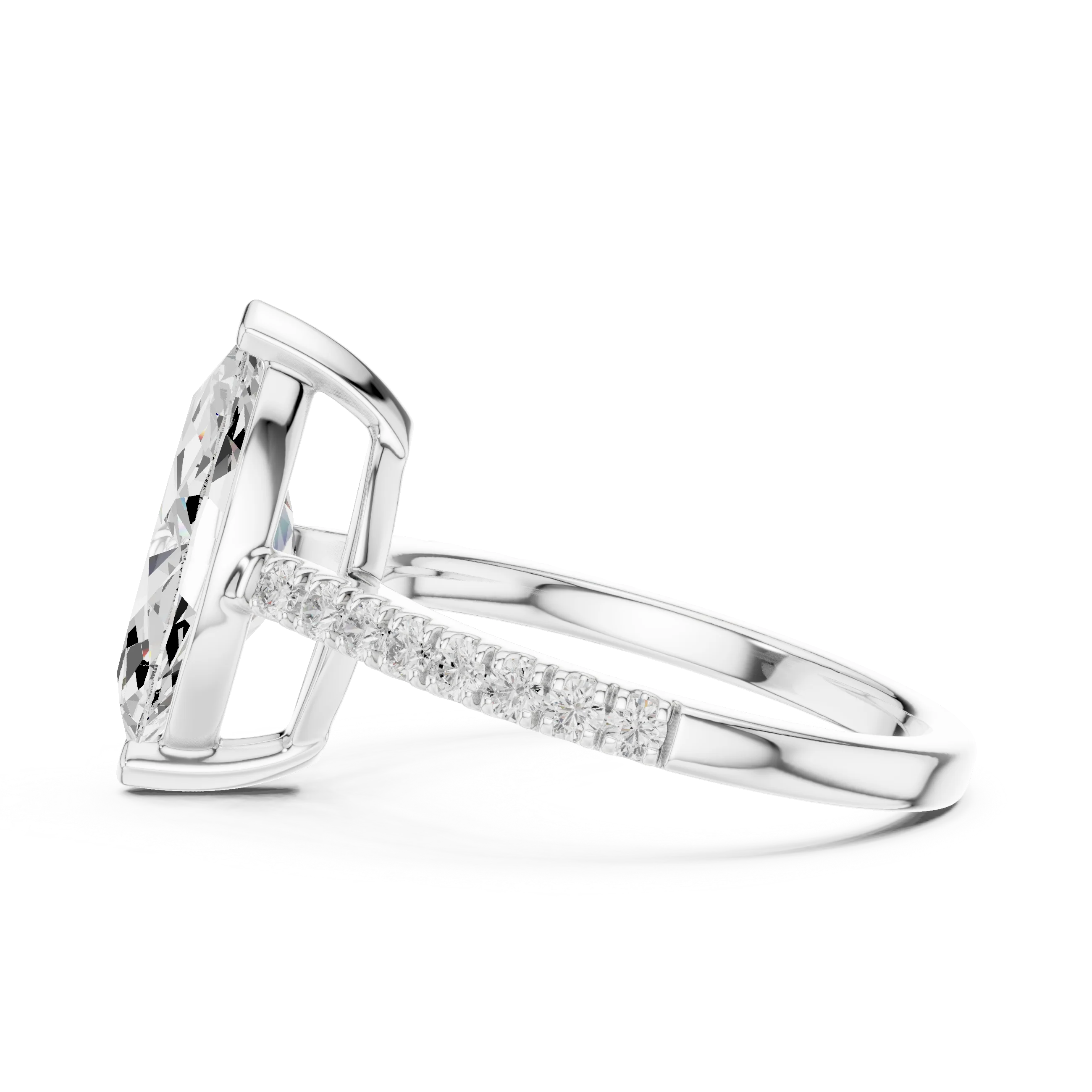 Marquise Cut Diamond Pave Band Engagement Ring