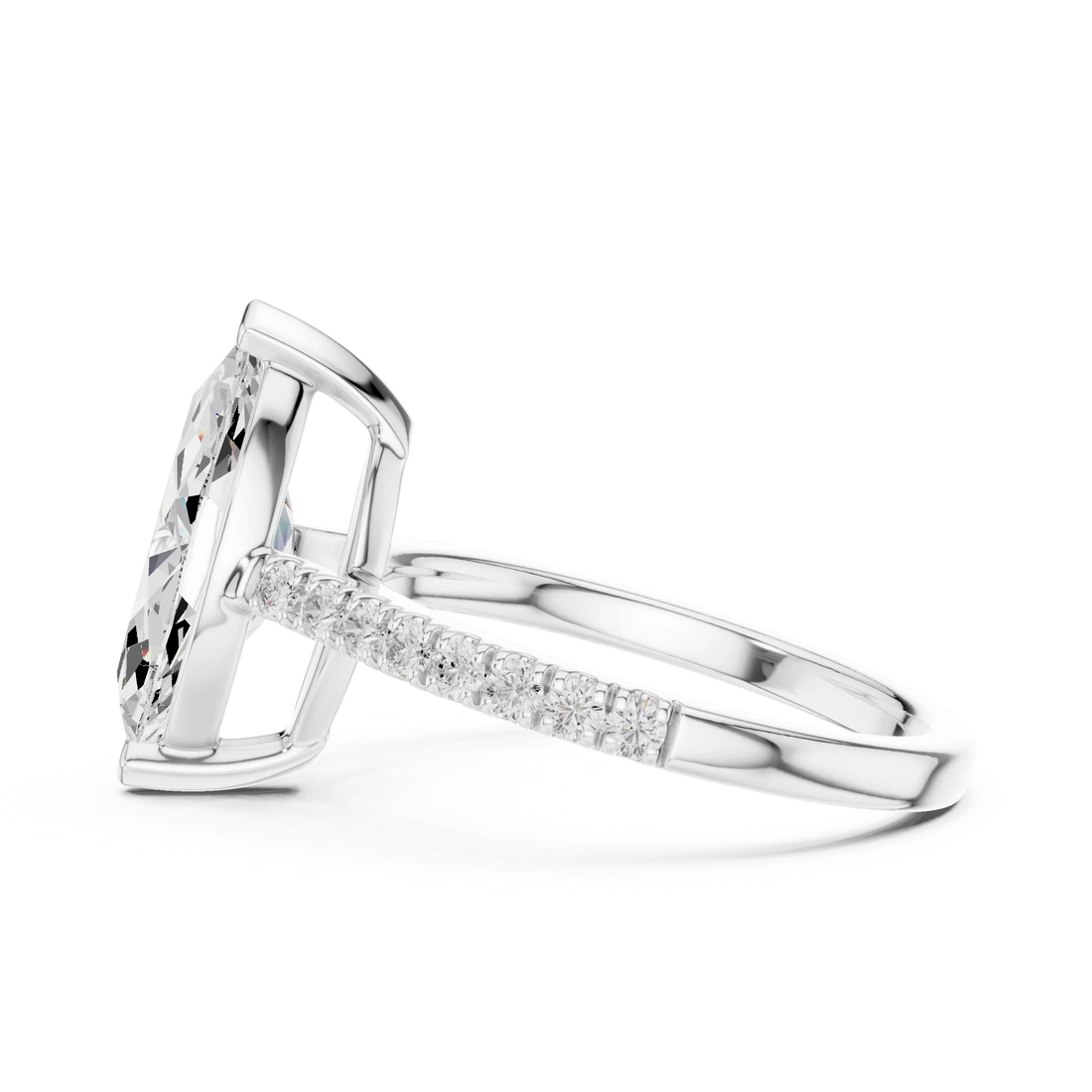 Marquise Cut Diamond Pave Band Engagement Ring