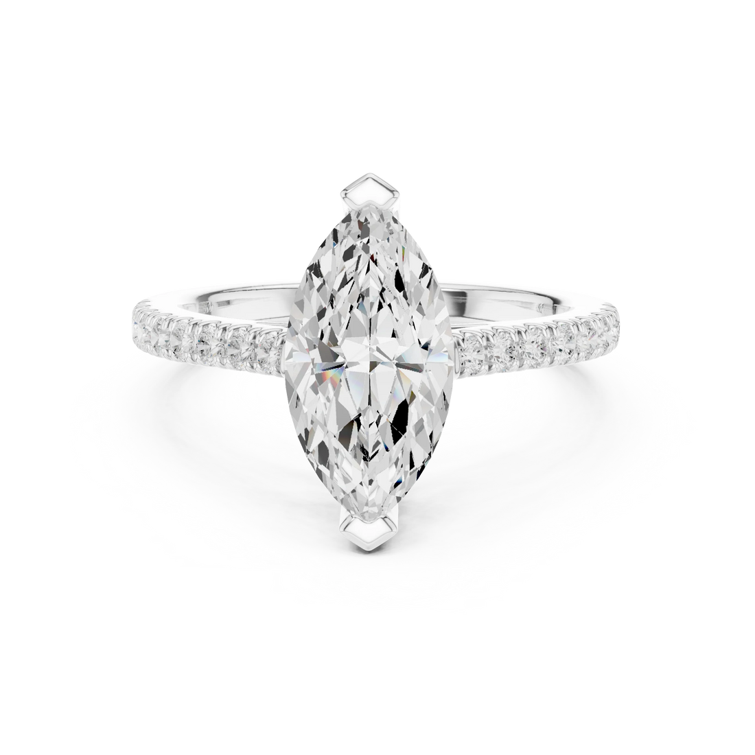 Marquise Cut Diamond Pave Band Engagement Ring