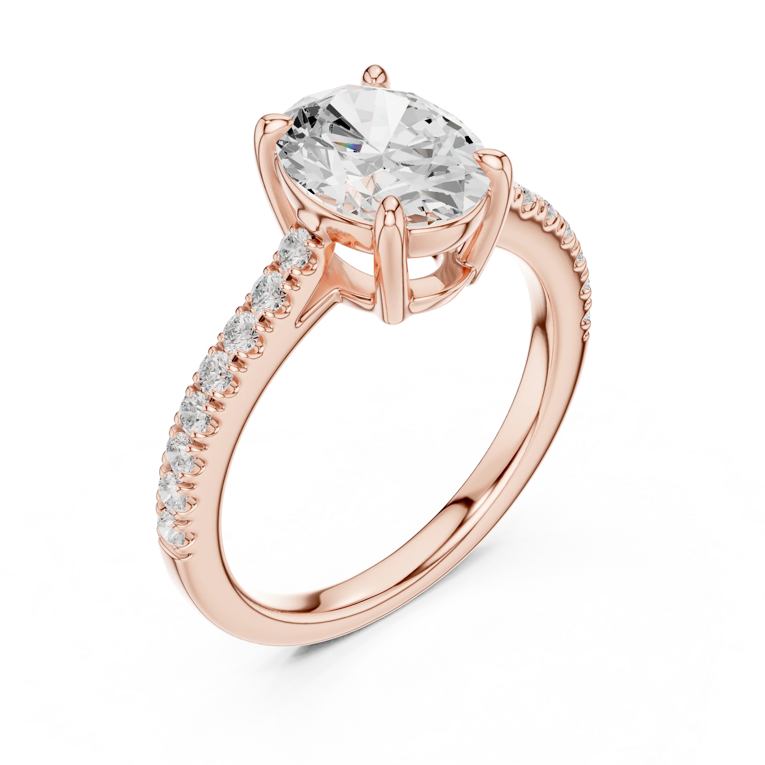 Oval Cut Diamond Pave Band Engagement Ring