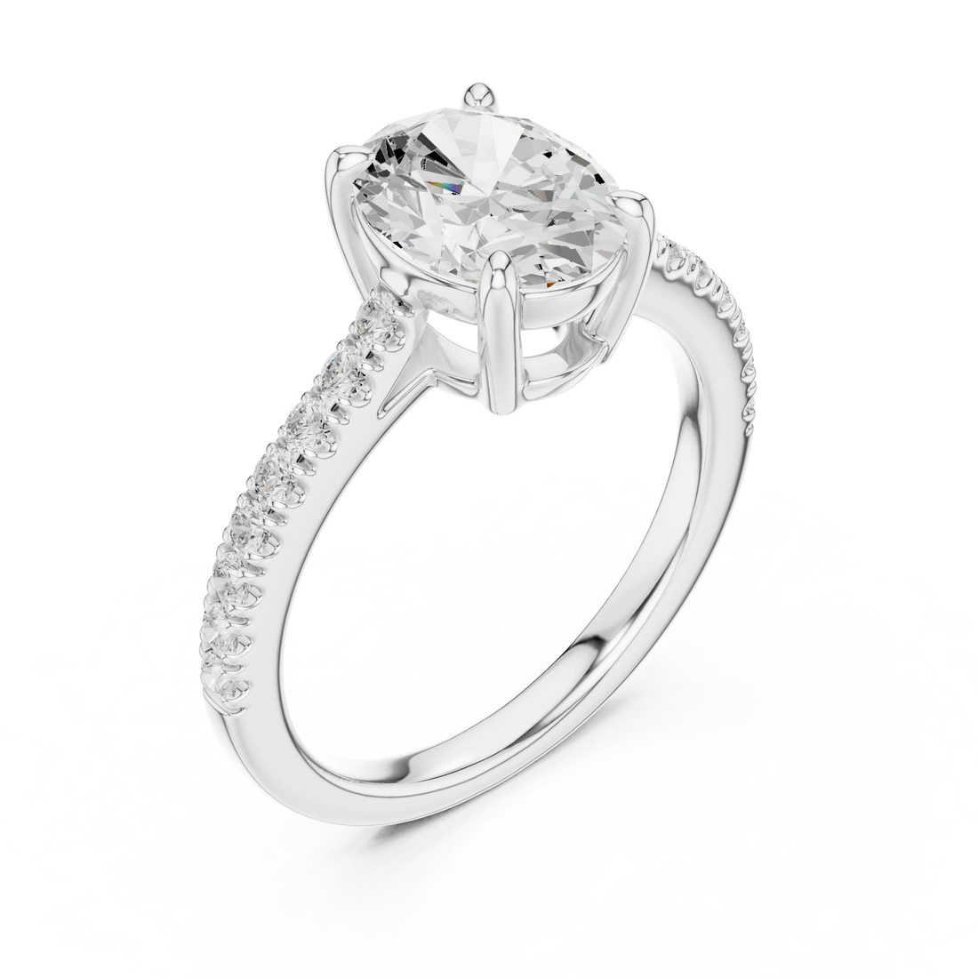 Oval Cut Diamond Pave Band Engagement Ring