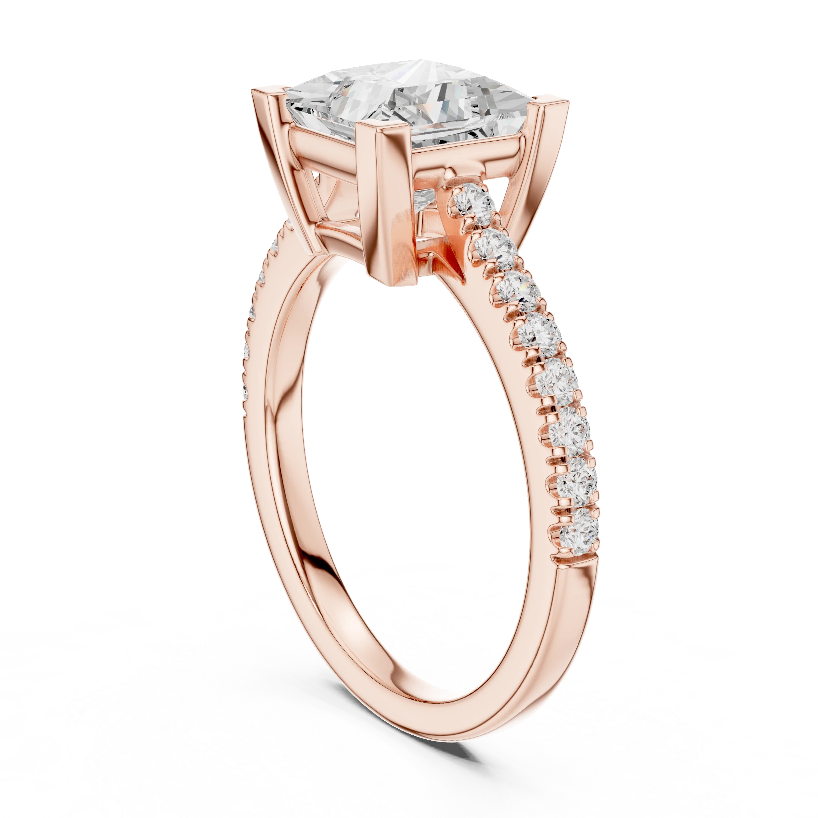 Princess Cut Diamond Pave Band Engagement Ring