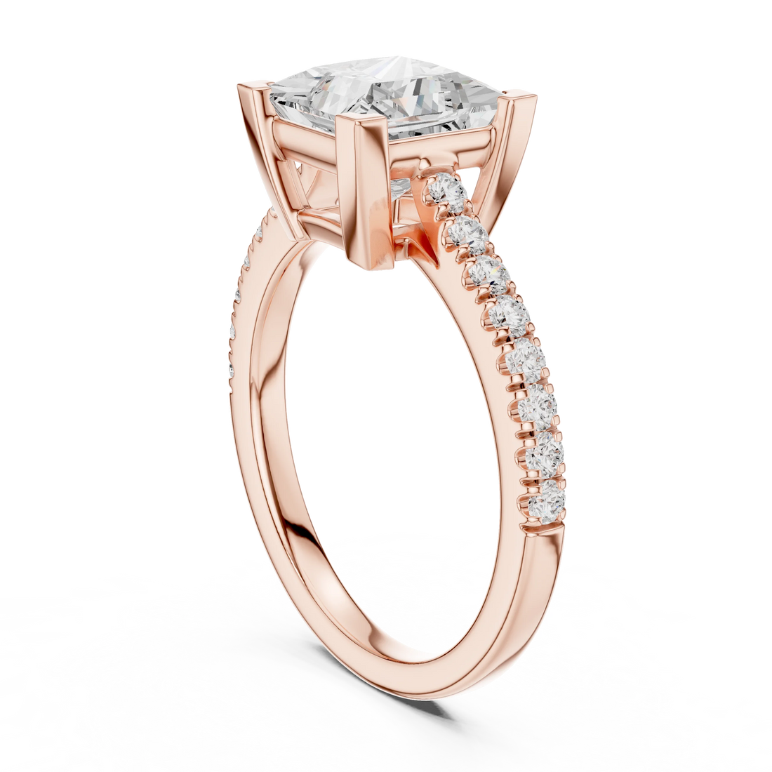 Princess Cut Diamond Pave Band Engagement Ring