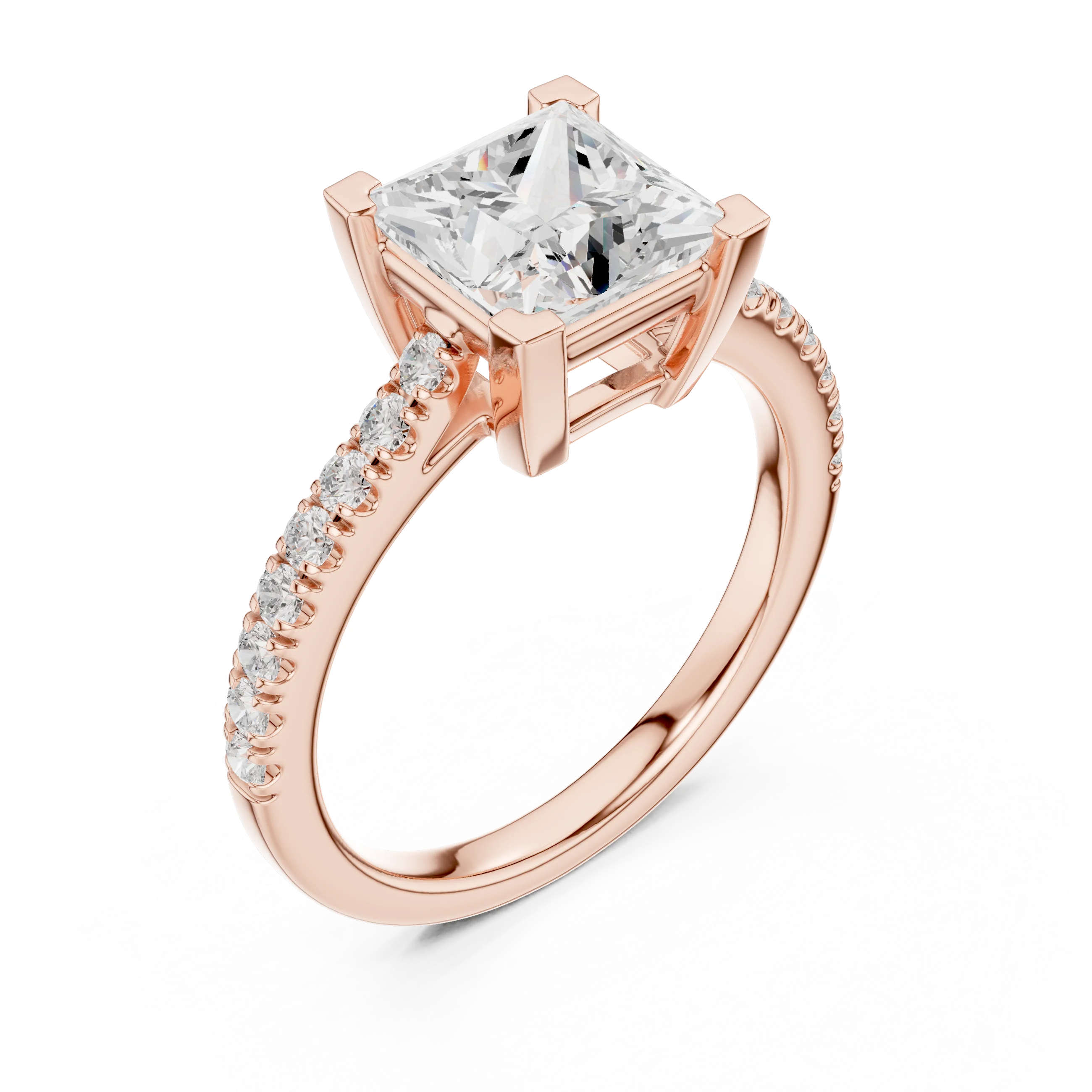 Princess Cut Diamond Pave Band Engagement Ring