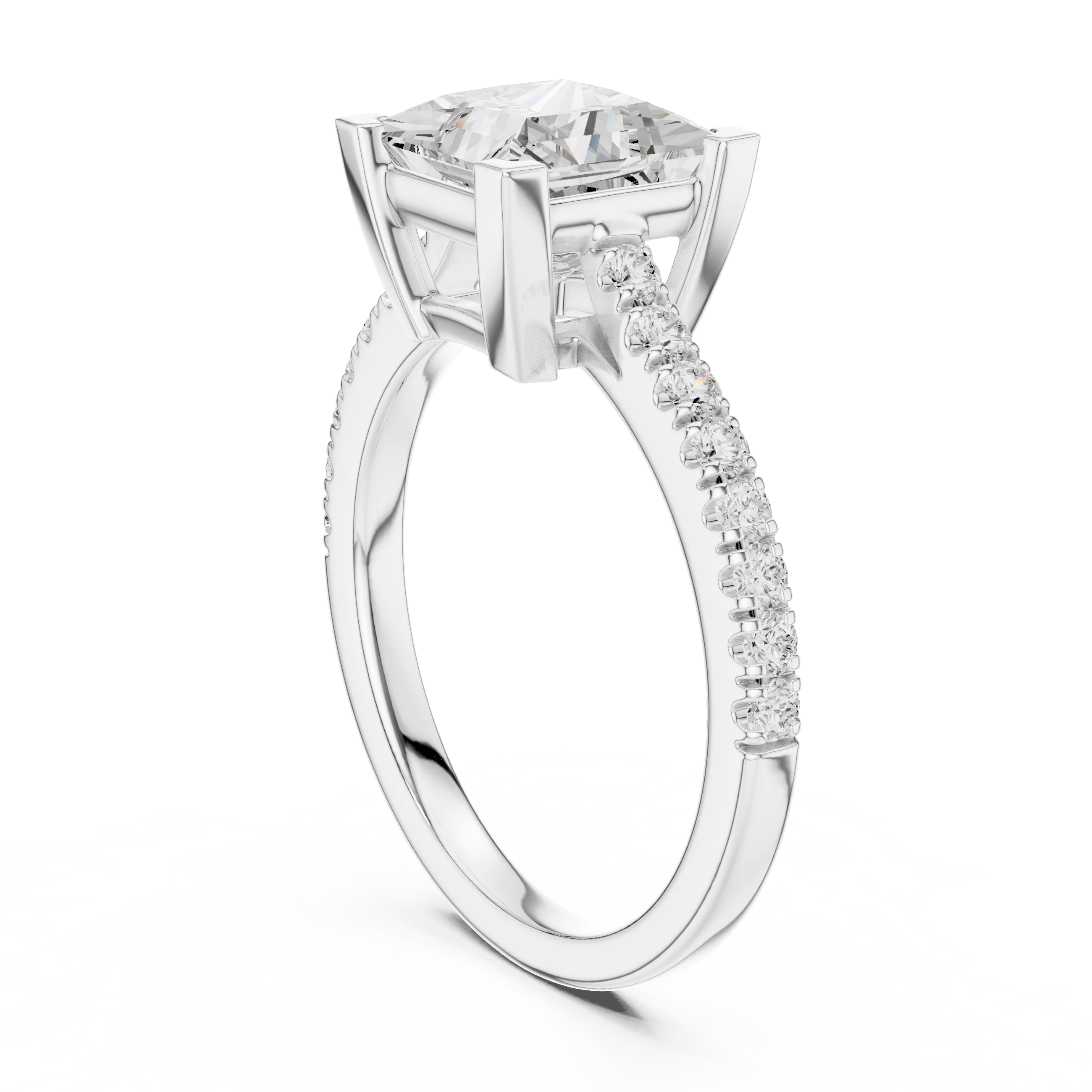 Princess Cut Diamond Pave Band Engagement Ring