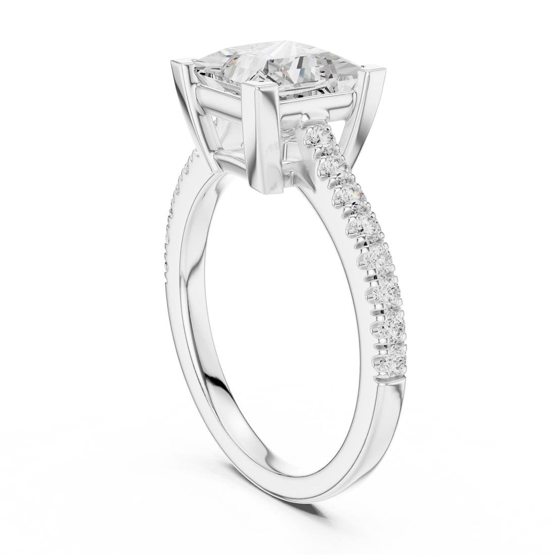 Princess Cut Diamond Pave Band Engagement Ring