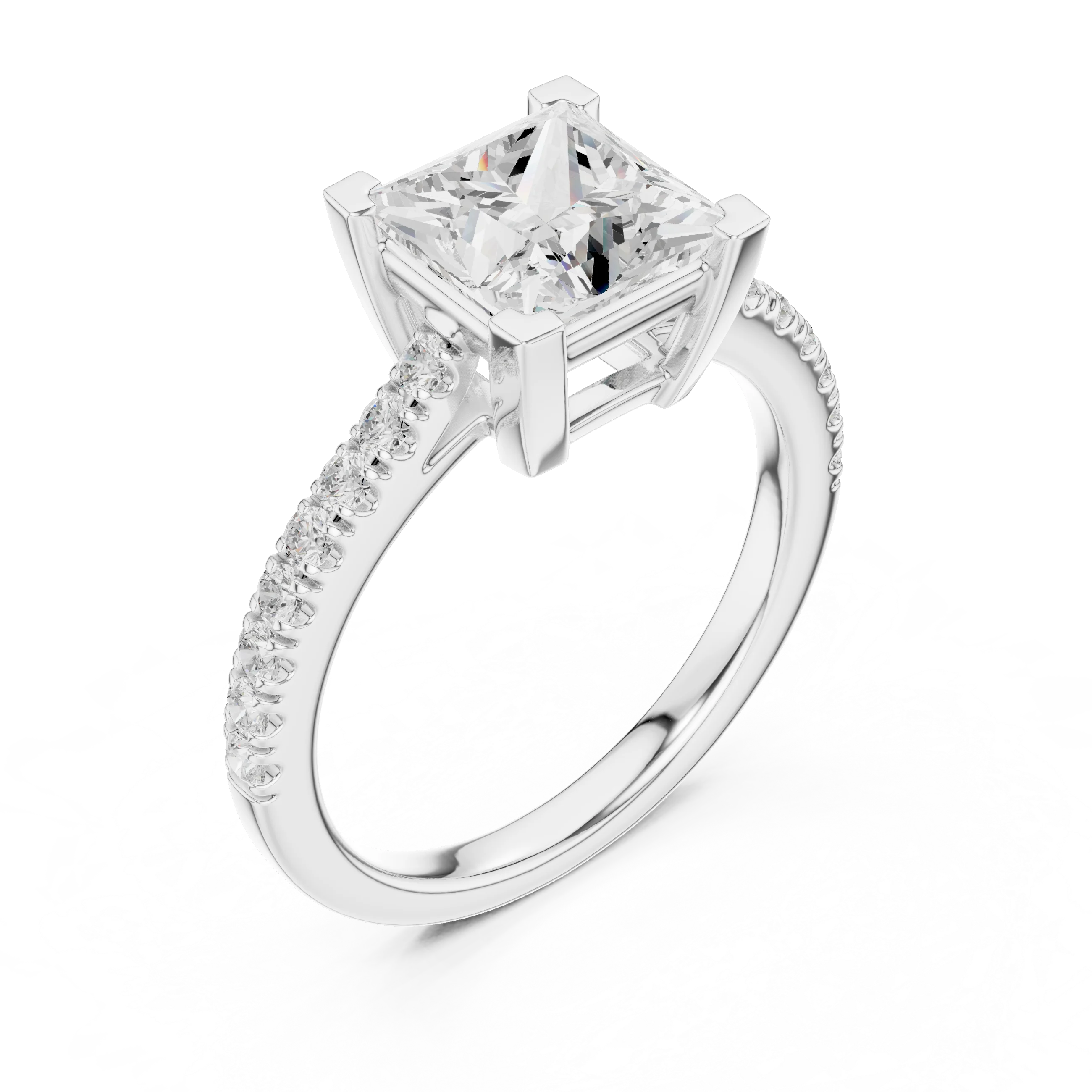 Princess Cut Diamond Pave Band Engagement Ring