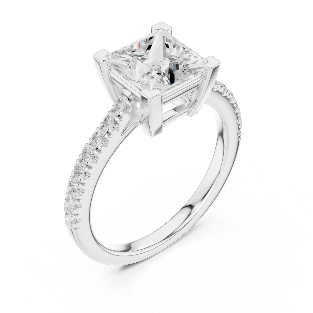 Princess Cut Diamond Pave Band Engagement Ring