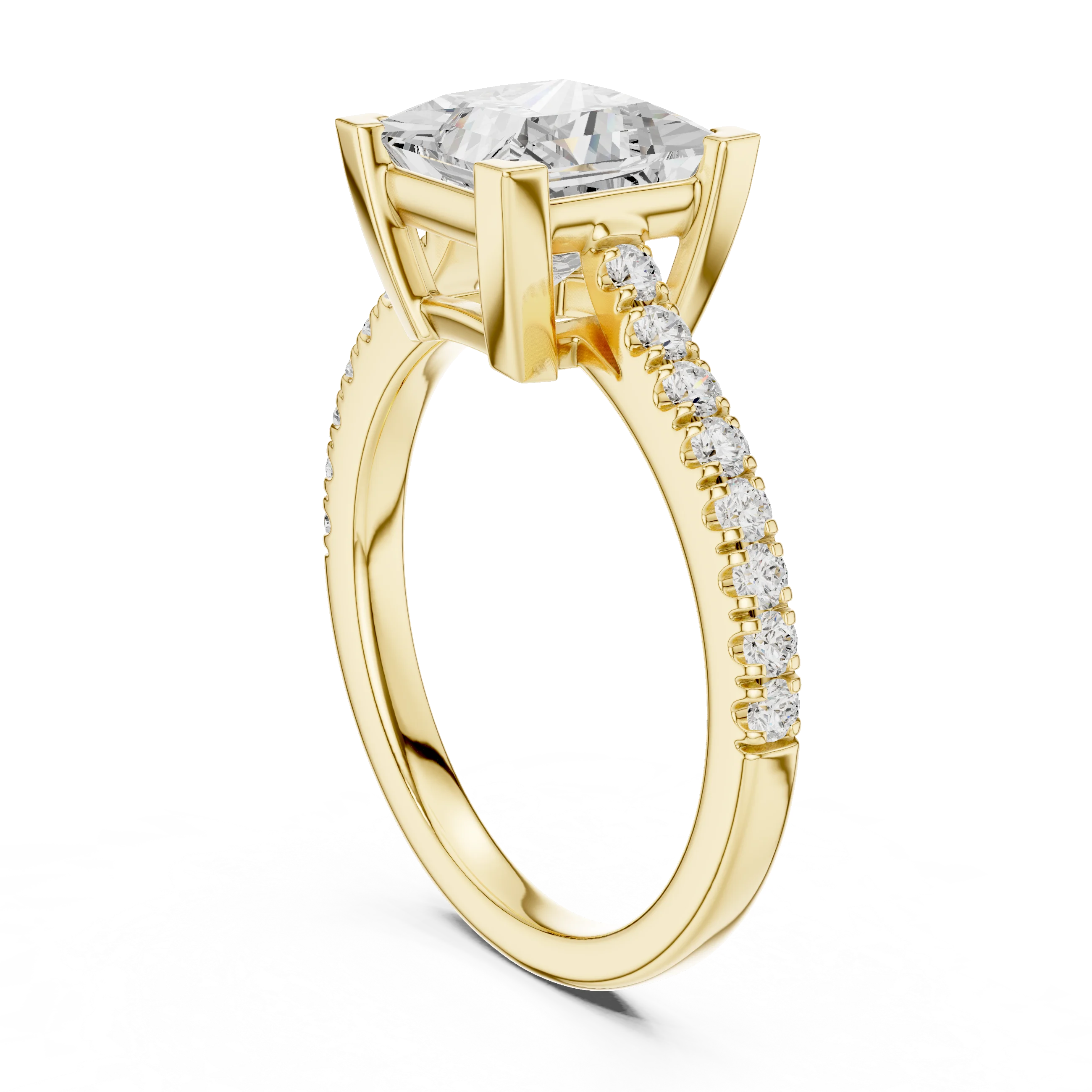 Princess Cut Diamond Pave Band Engagement Ring