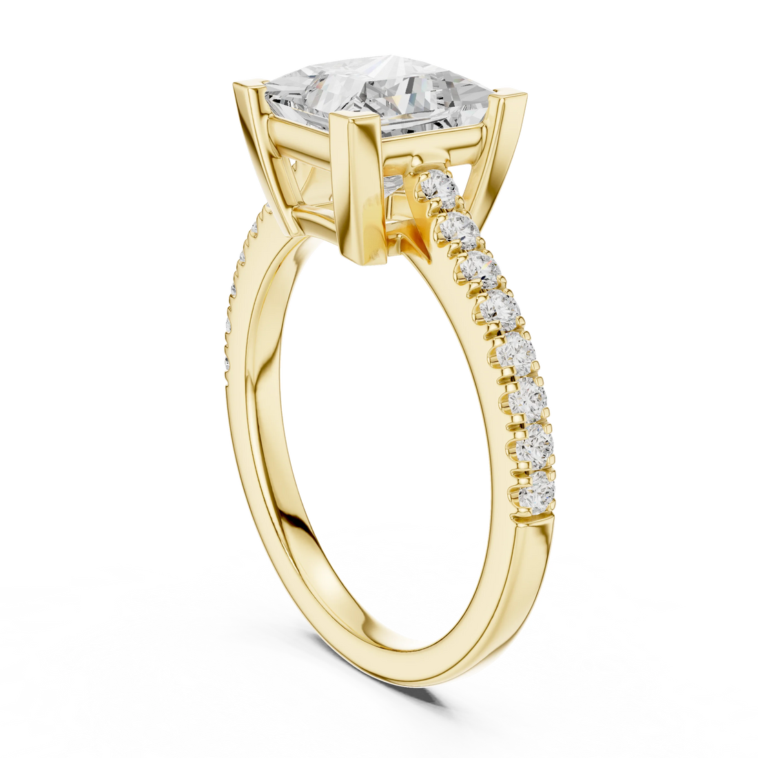 Princess Cut Diamond Pave Band Engagement Ring