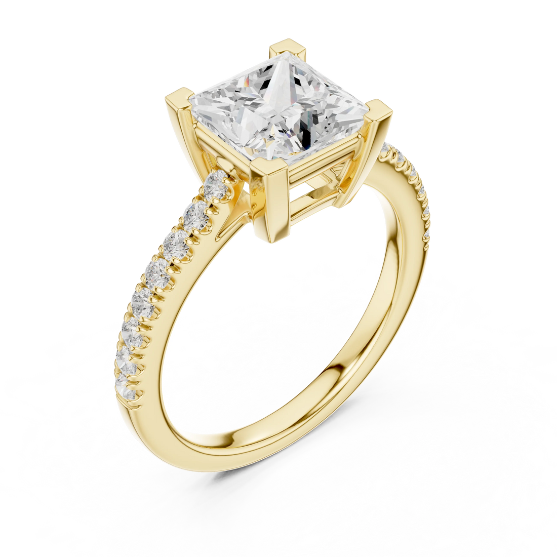 Princess Cut Diamond Pave Band Engagement Ring