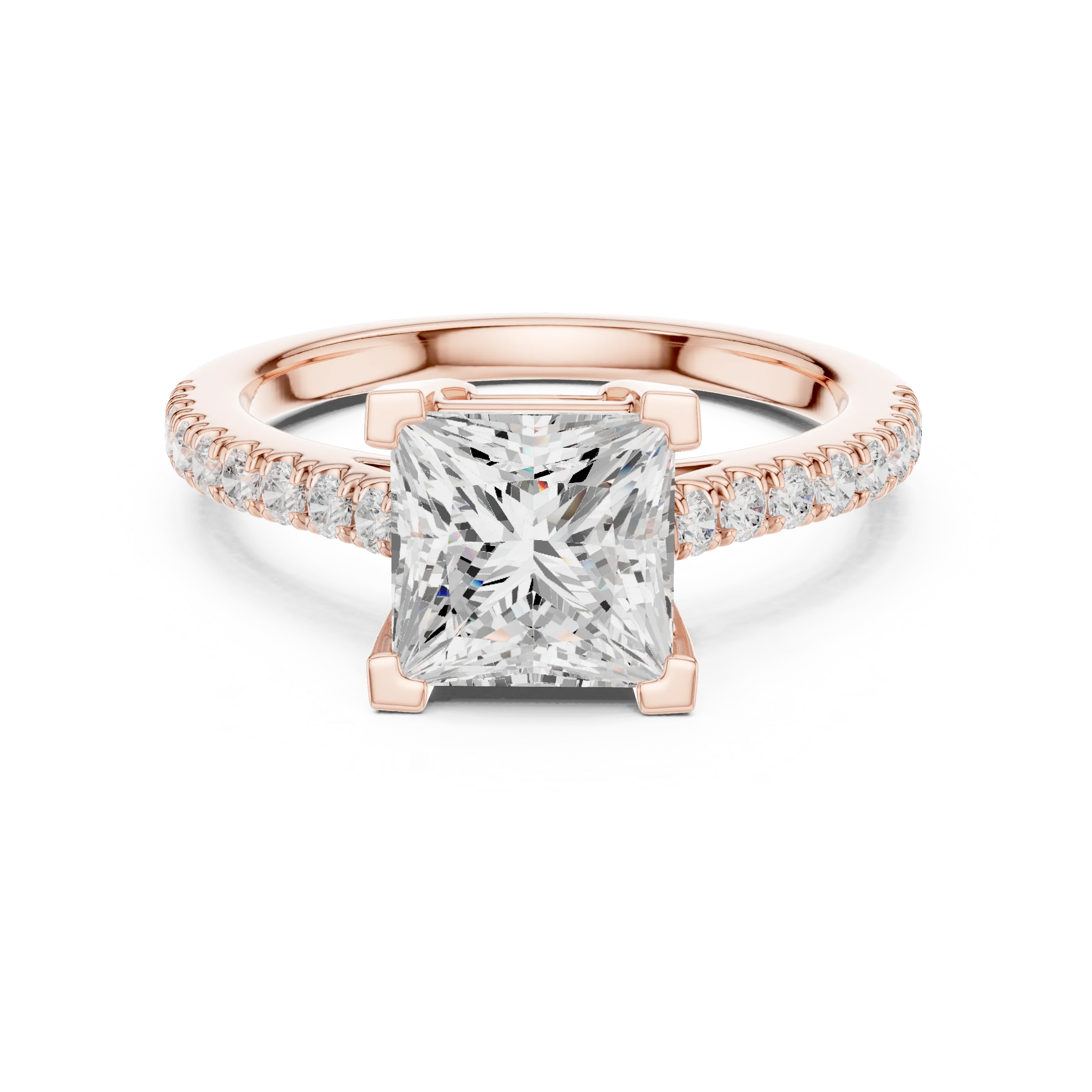 Princess Cut Diamond Pave Band Engagement Ring