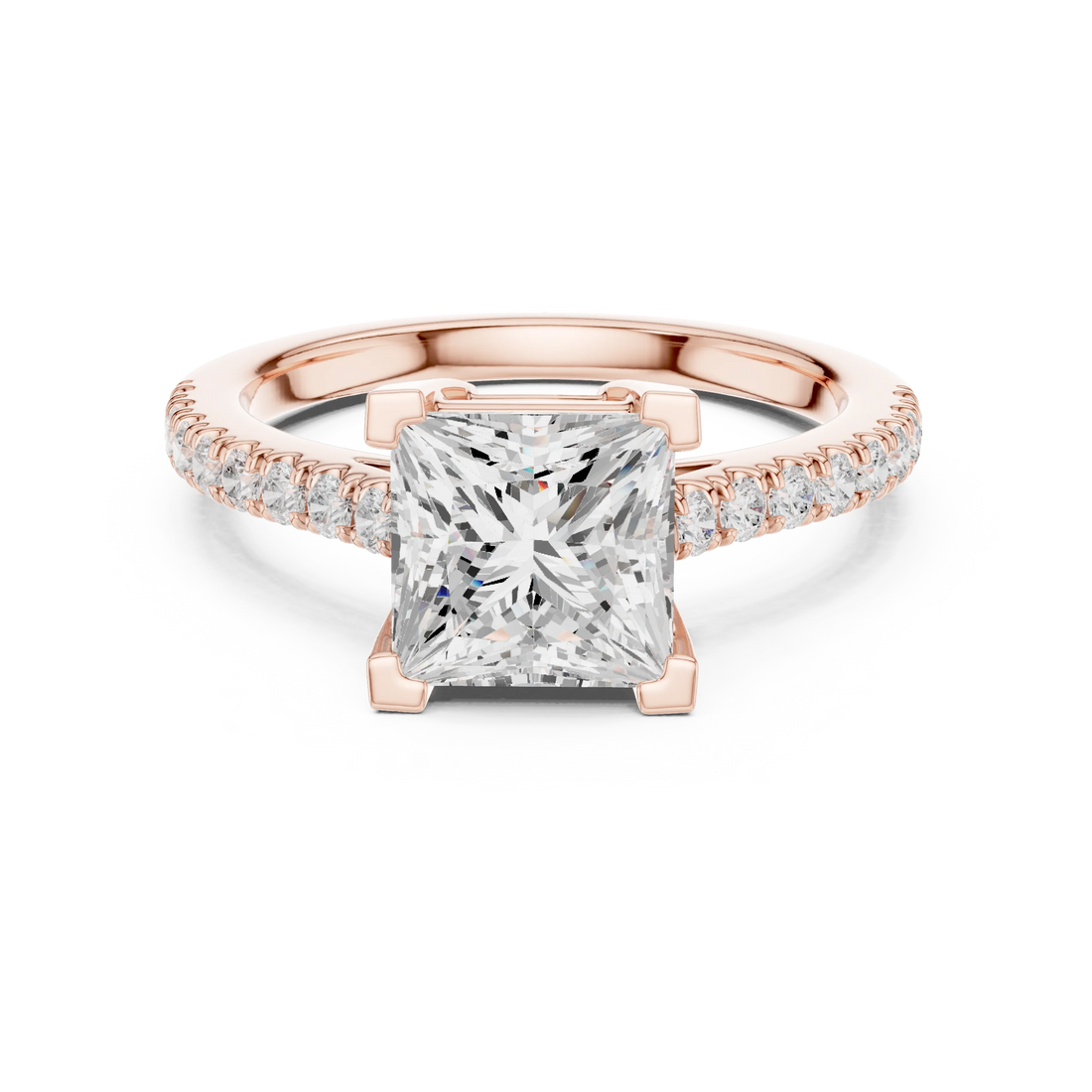 Princess Cut Diamond Pave Band Engagement Ring