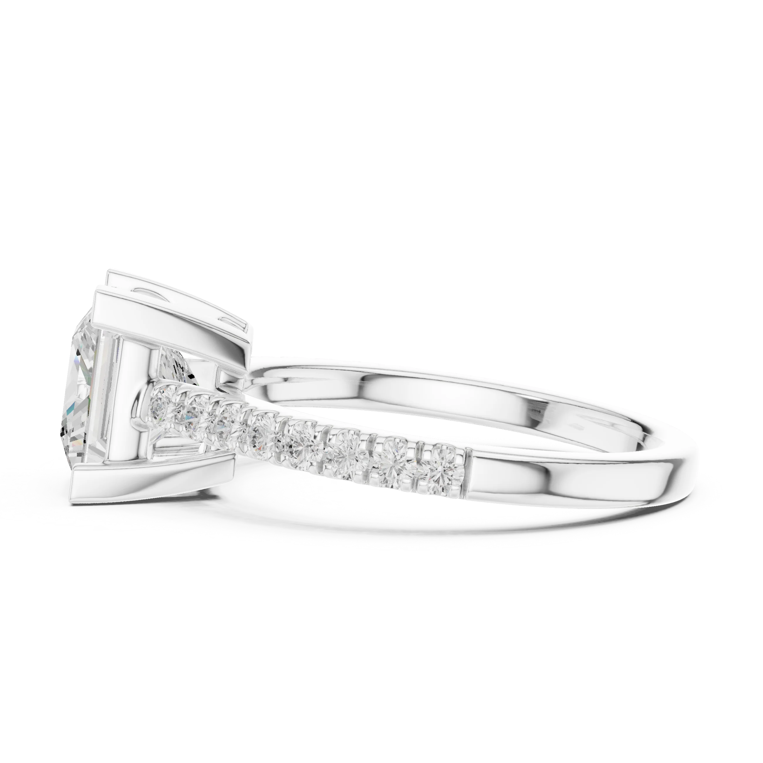 Princess Cut Diamond Pave Band Engagement Ring