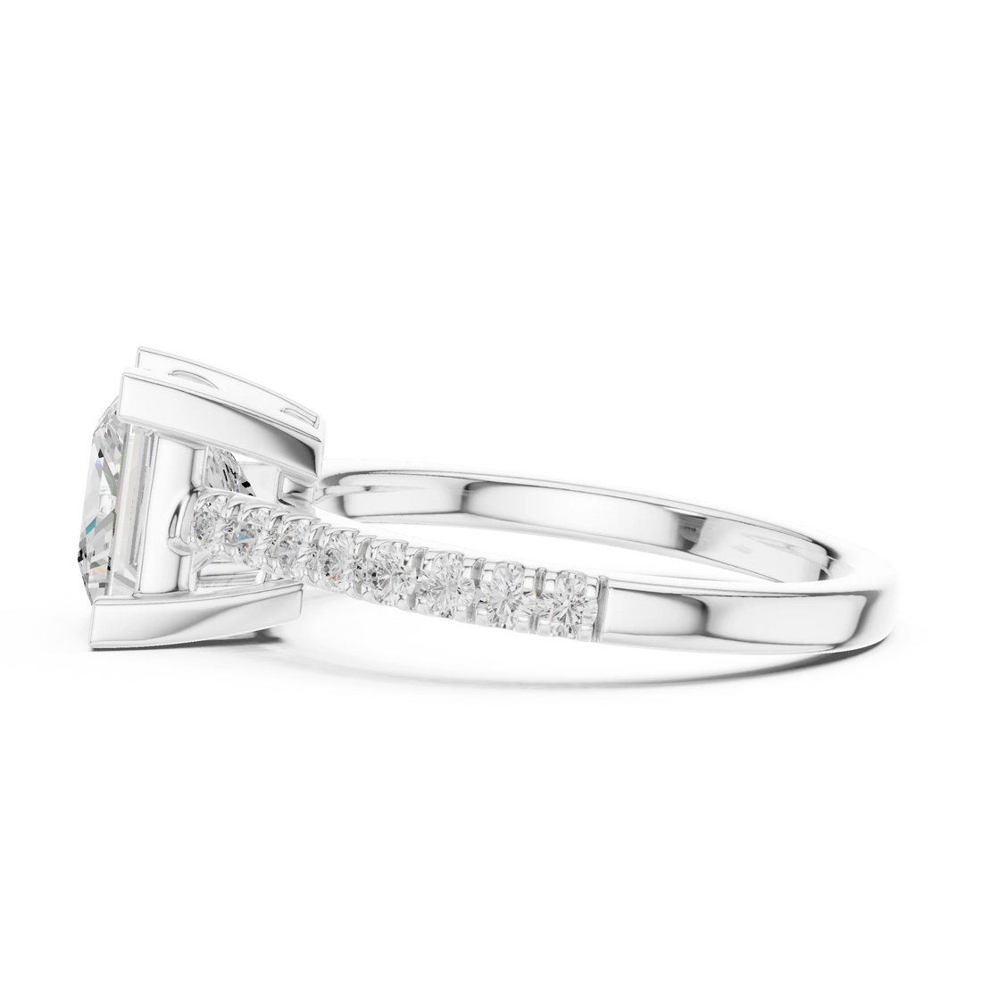 Princess Cut Diamond Pave Band Engagement Ring