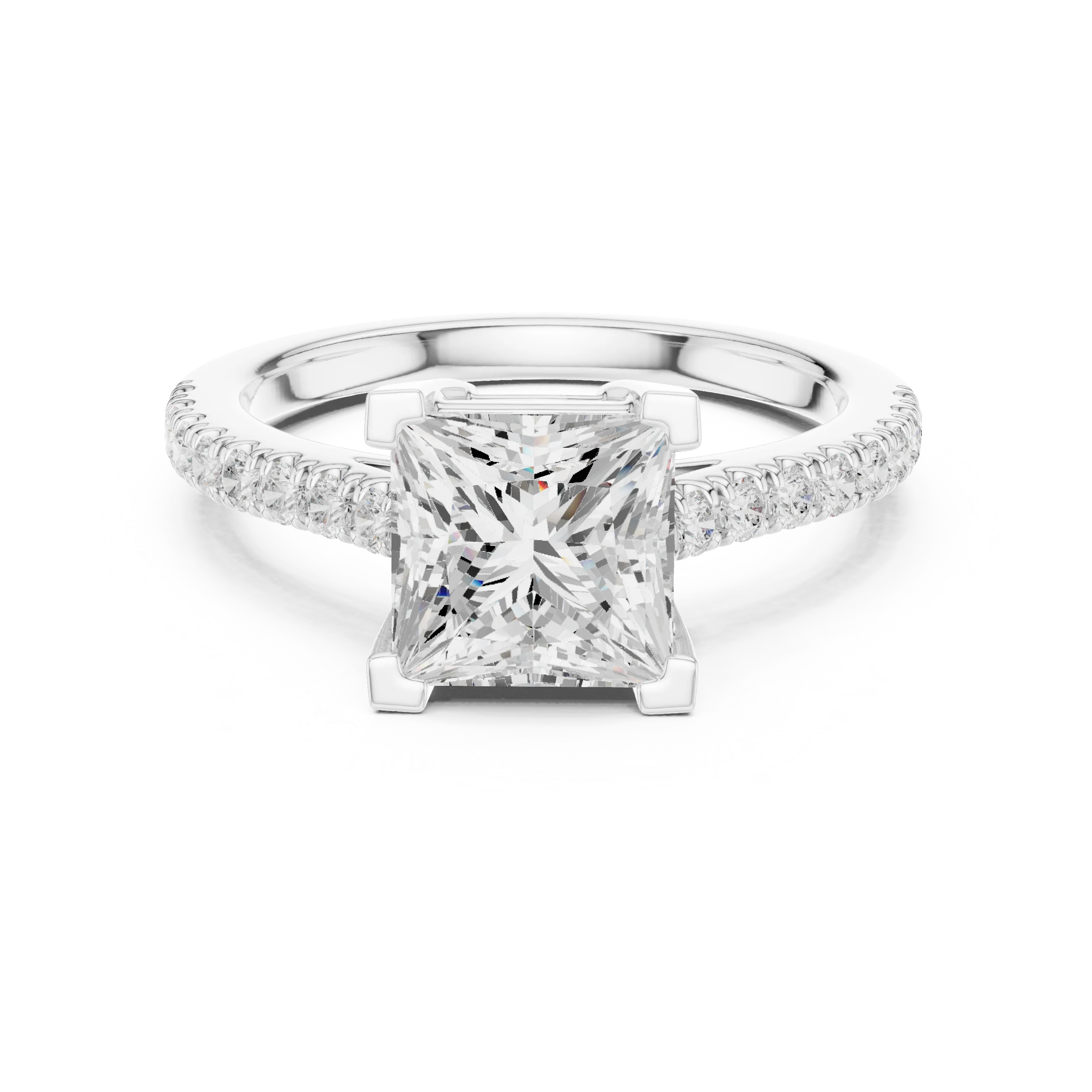 Princess Cut Diamond Pave Band Engagement Ring