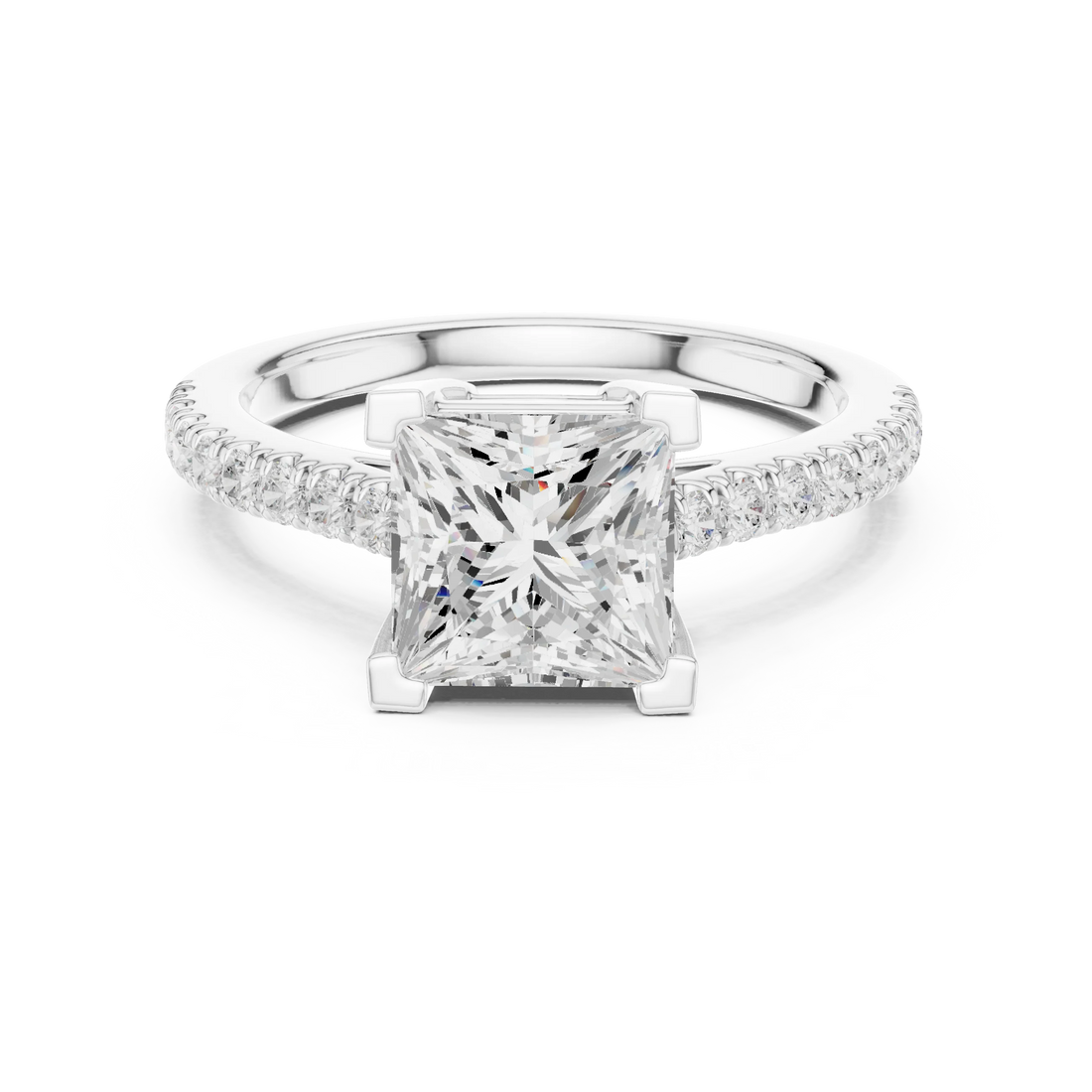 Princess Cut Diamond Pave Band Engagement Ring