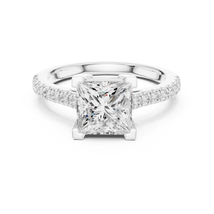 Princess Cut Diamond Pave Band Engagement Ring