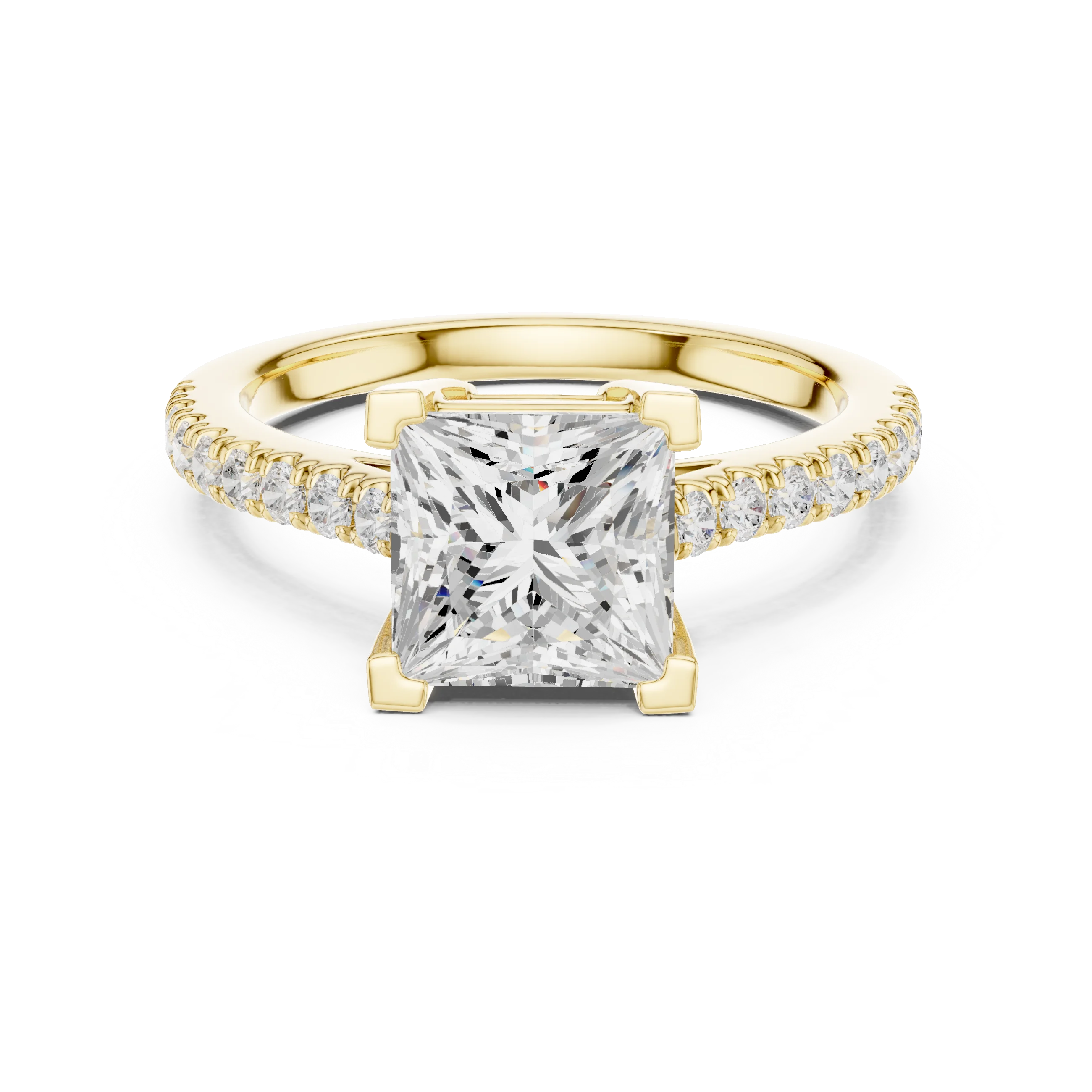 Princess Cut Diamond Pave Band Engagement Ring