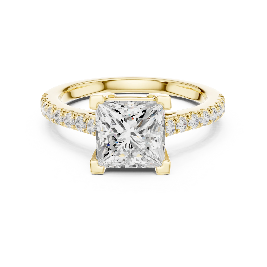 Princess Cut Diamond Pave Band Engagement Ring
