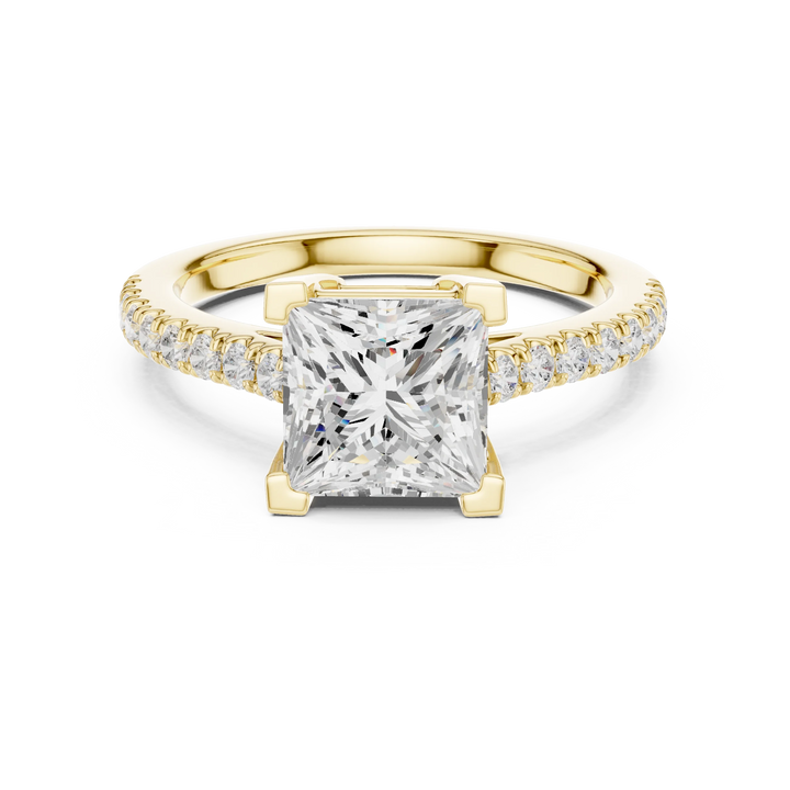 Princess Cut Diamond Pave Band Engagement Ring