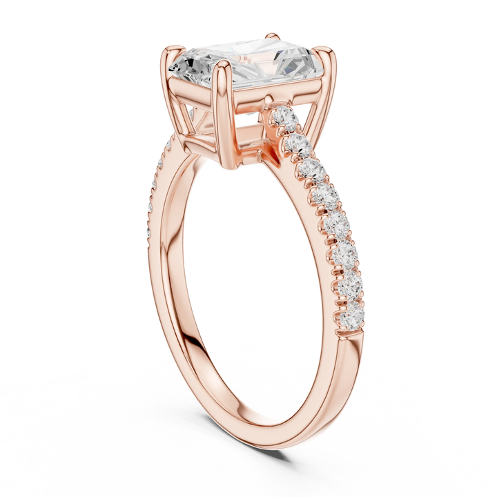Radiant Cut Diamond Pave Band Engagement Ring