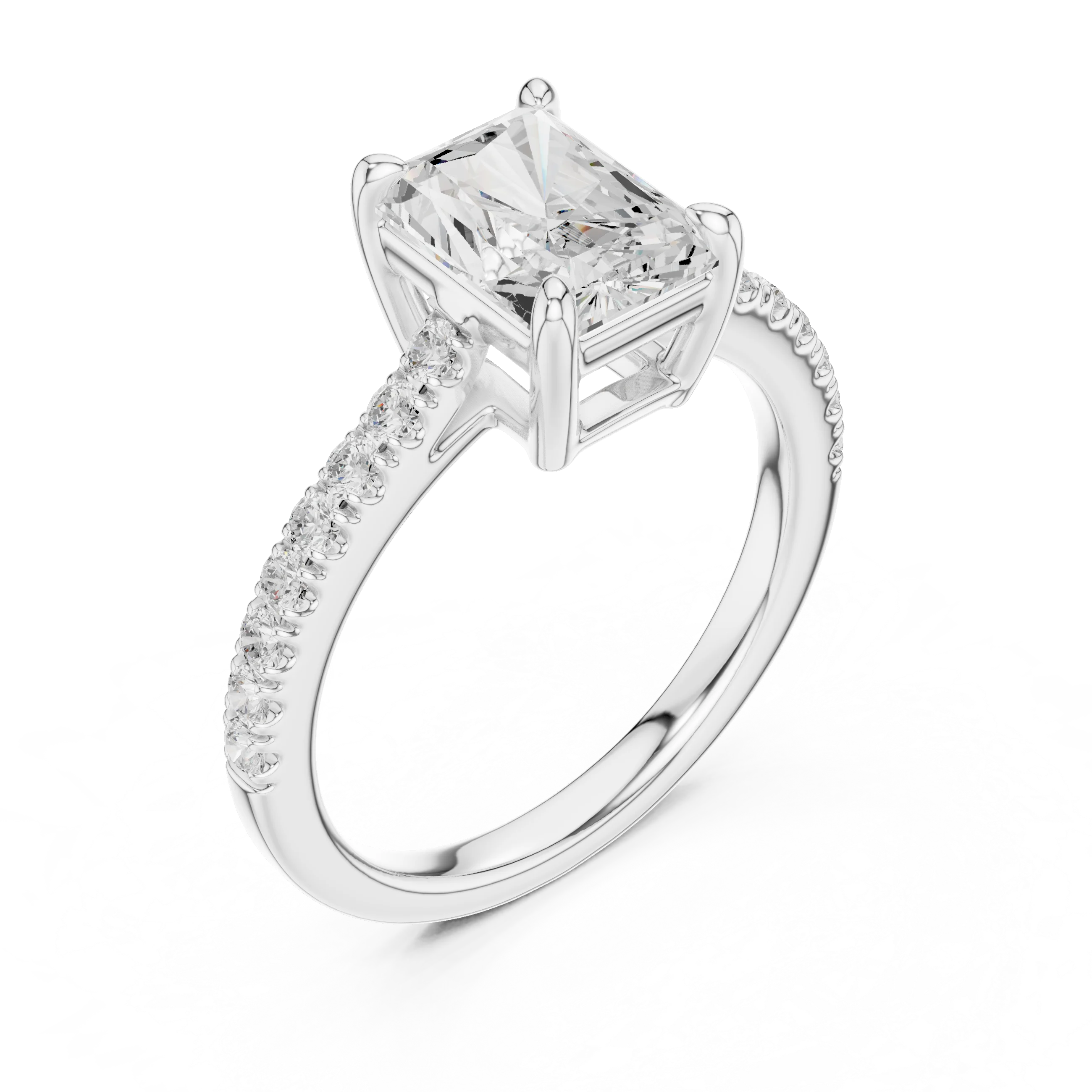 Radiant Cut Diamond Pave Band Engagement Ring