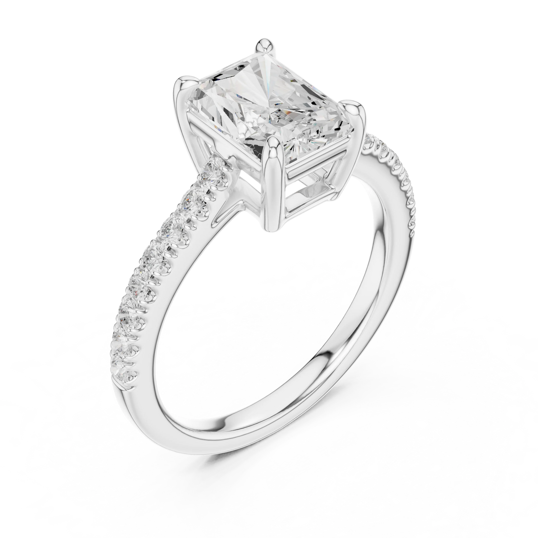 Radiant Cut Diamond Pave Band Engagement Ring