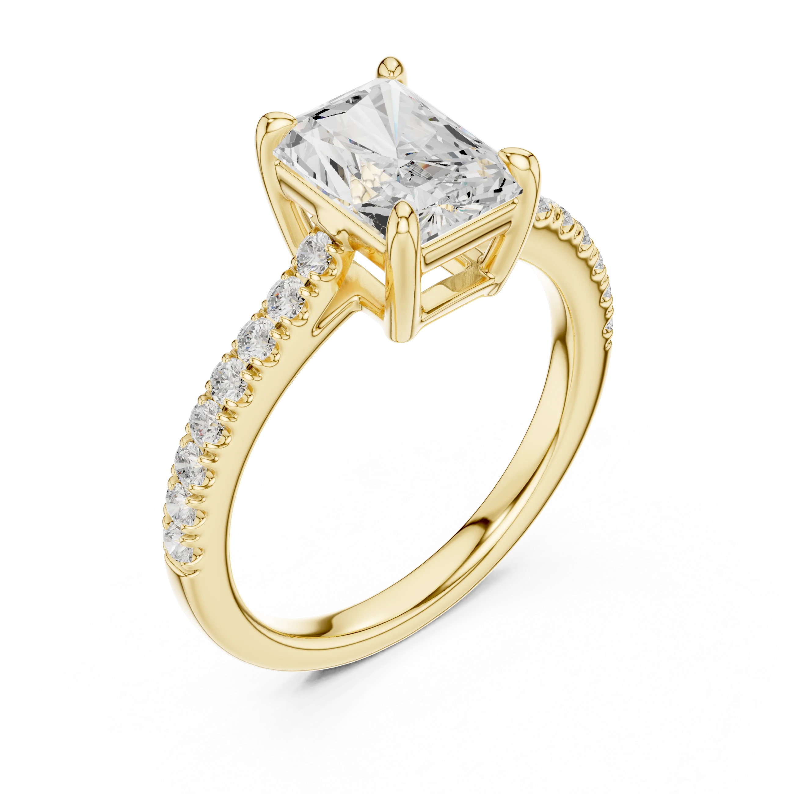 Radiant Cut Diamond Pave Band Engagement Ring