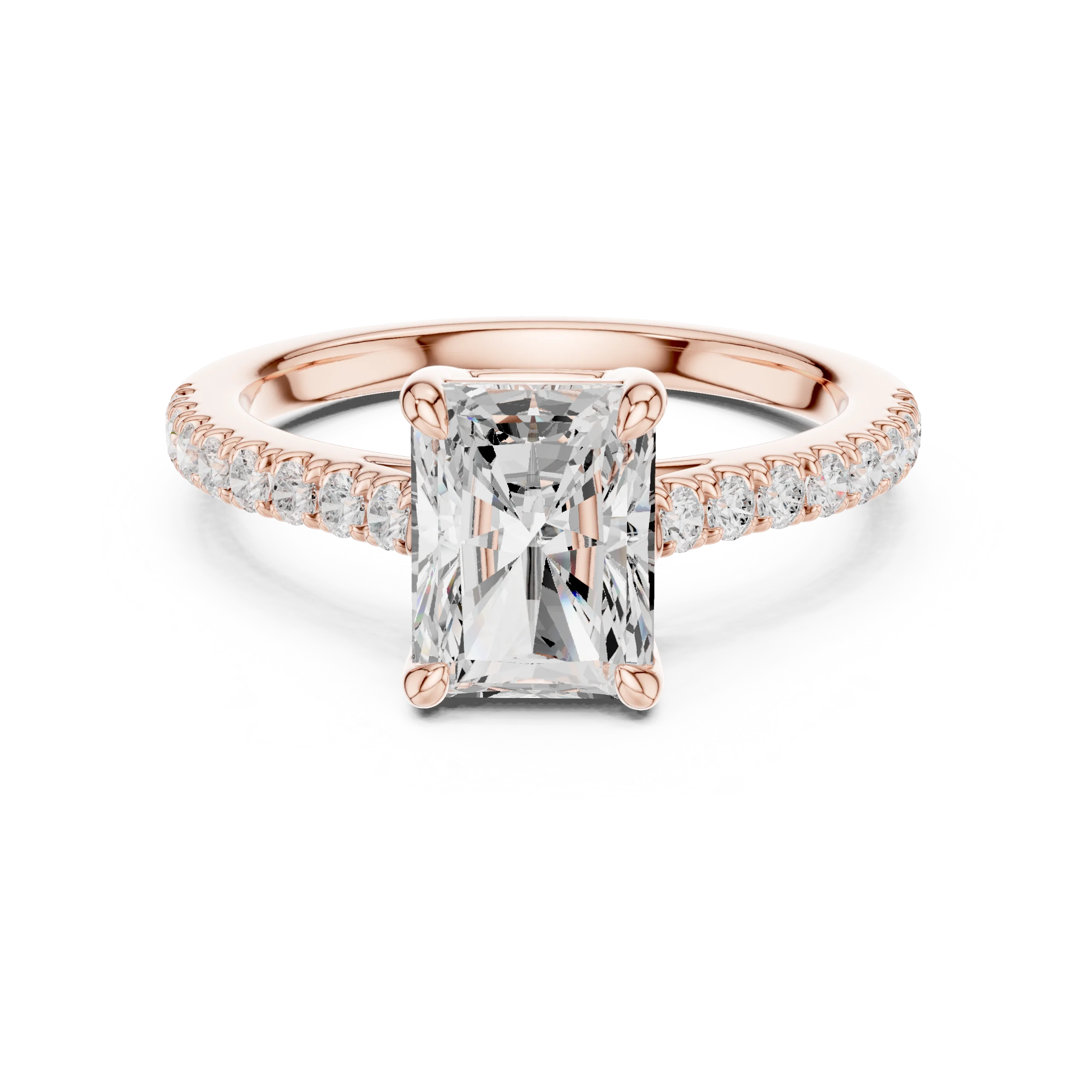 Radiant Cut Diamond Pave Band Engagement Ring